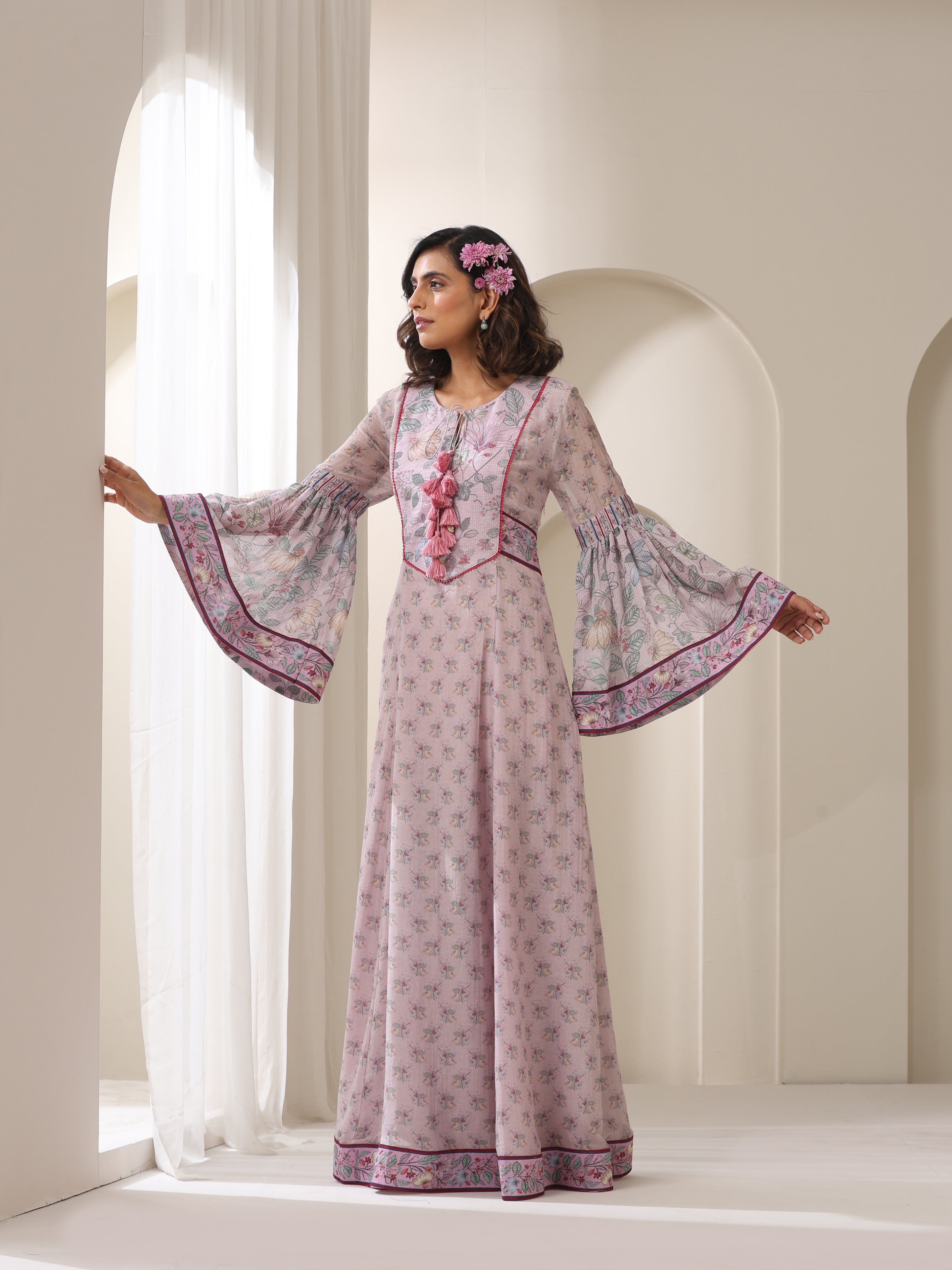 samvrih designer lilac gulbooti ghera dress