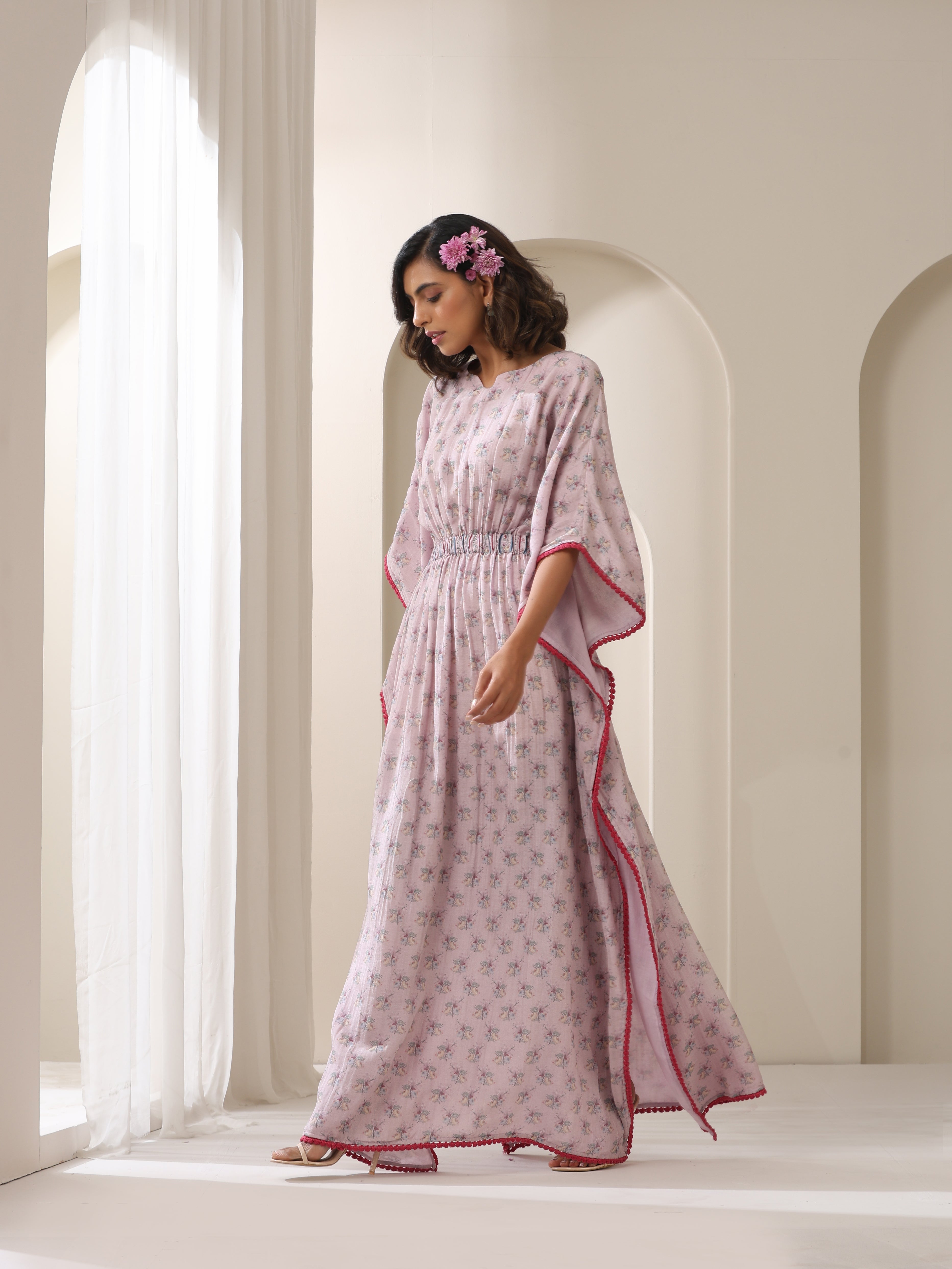 Samvrih Designer Lilac Gulbooti Kaftan with Floral Motifs