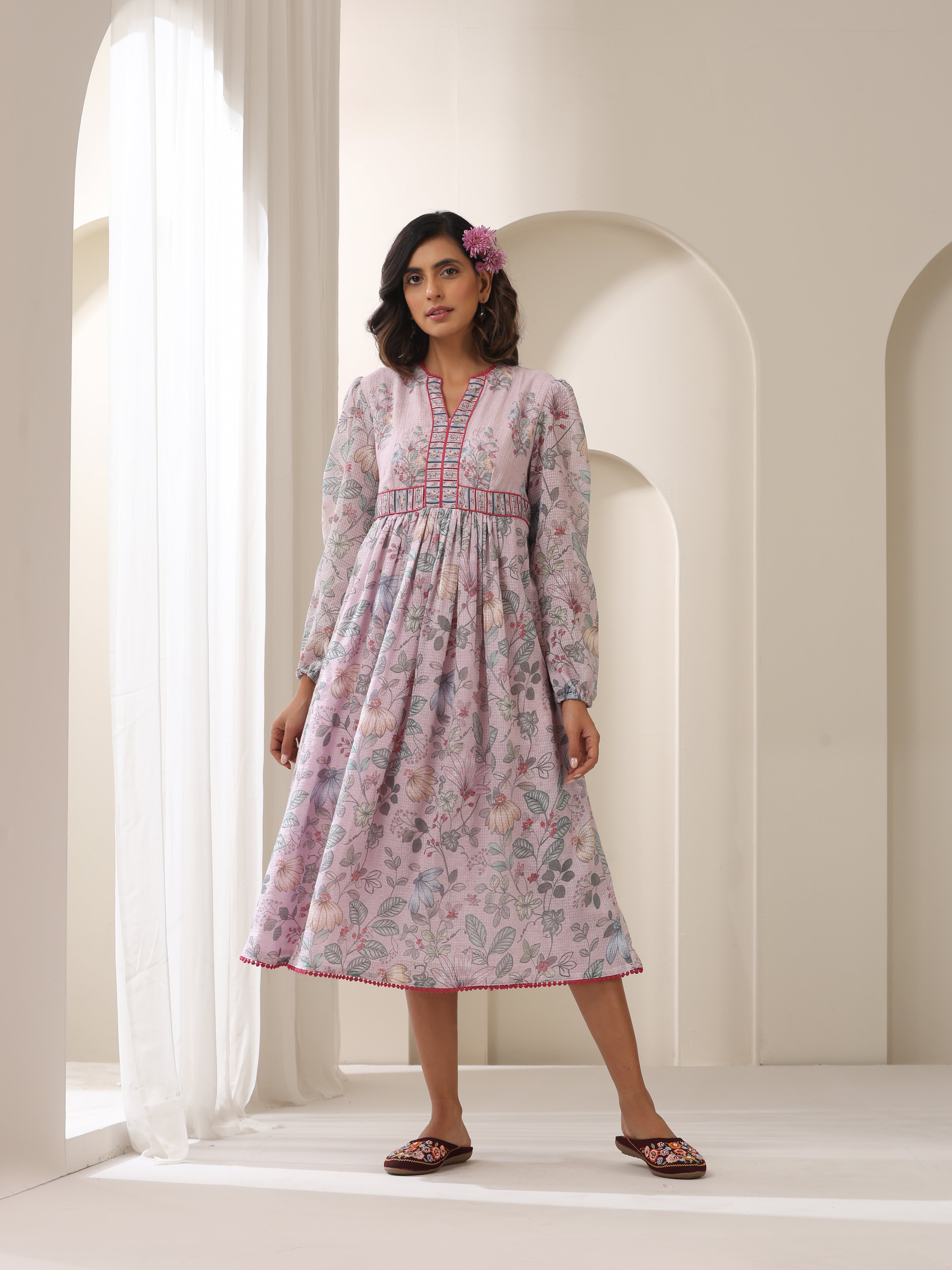 Samvrih Designer Gulistan Ghera Short Dress in Lilac