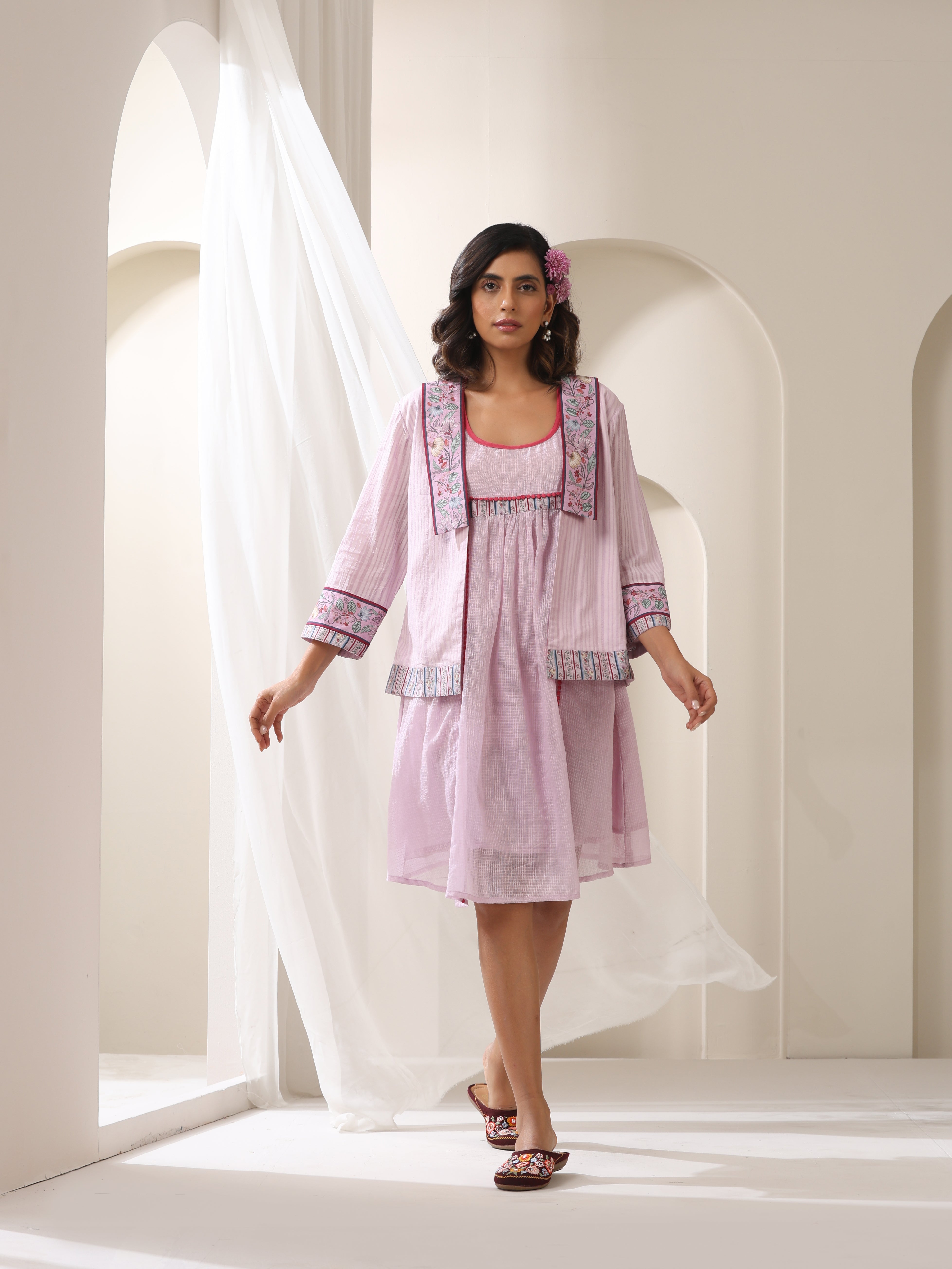 Samvrih designer Gulbahar short shrug with inner dress in lilac