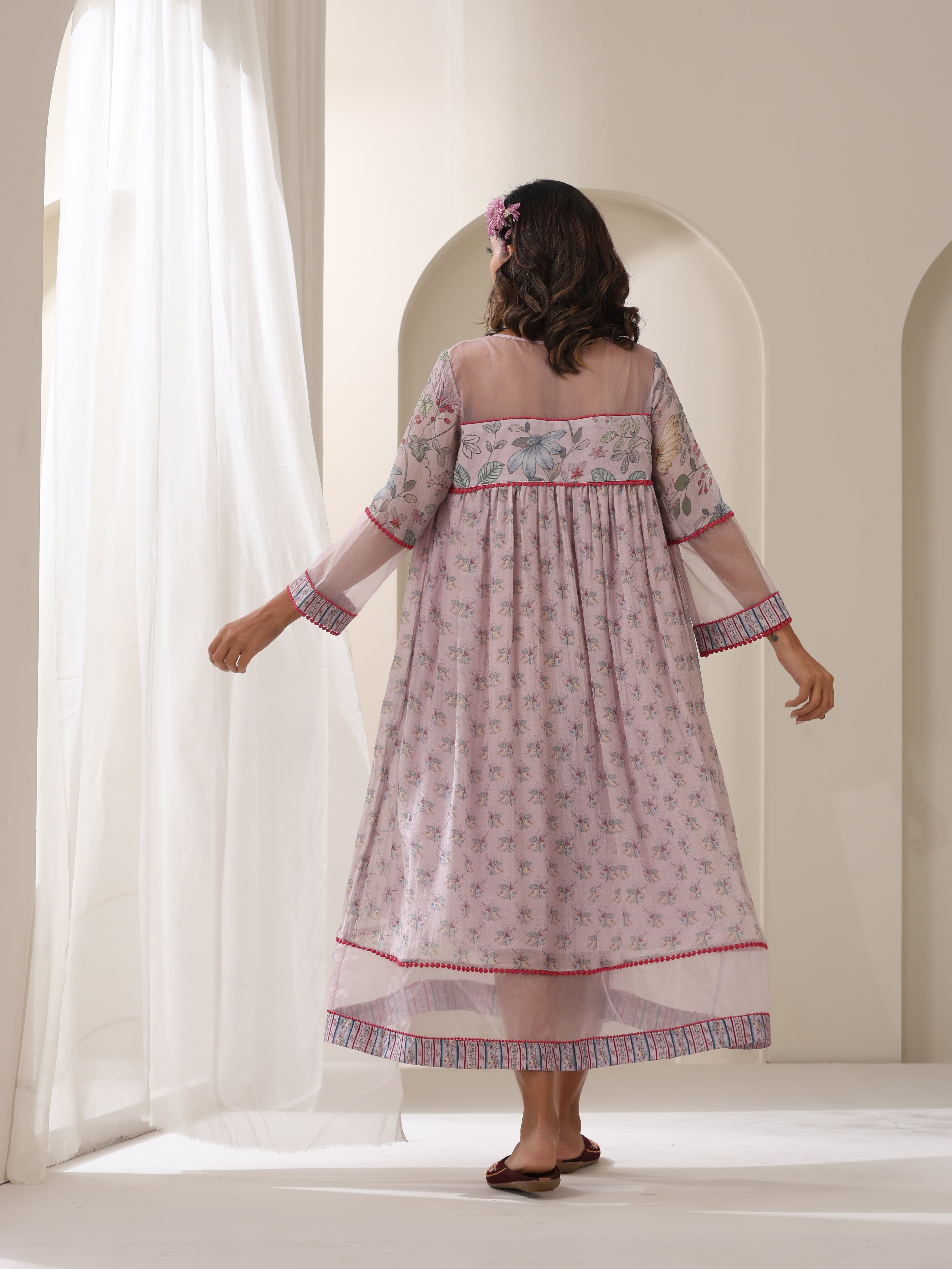 GULBOOTI PRINTED CHANDERI AND ORGANZA DRESS