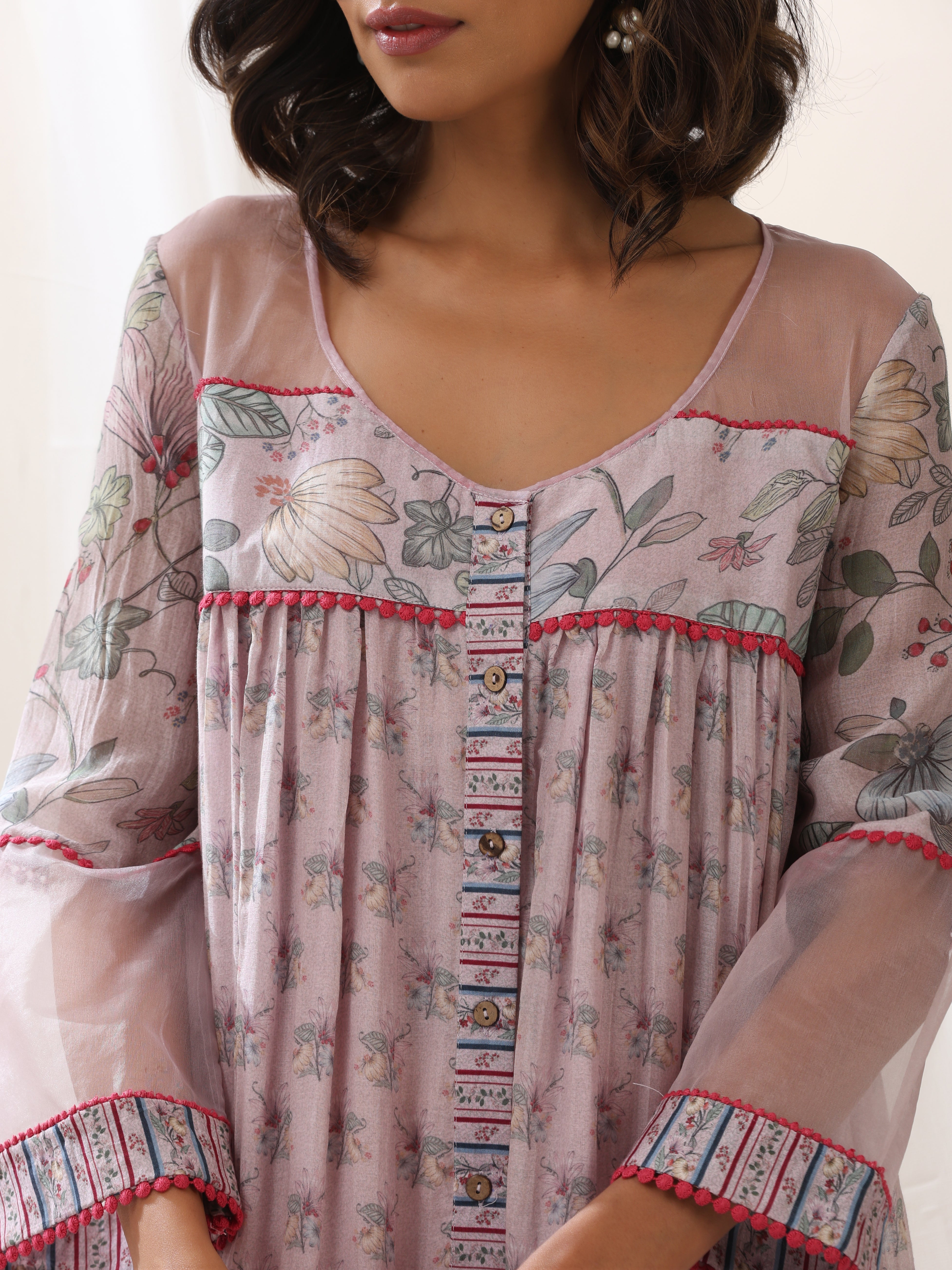 GULBOOTI PRINTED CHANDERI AND ORGANZA DRESS