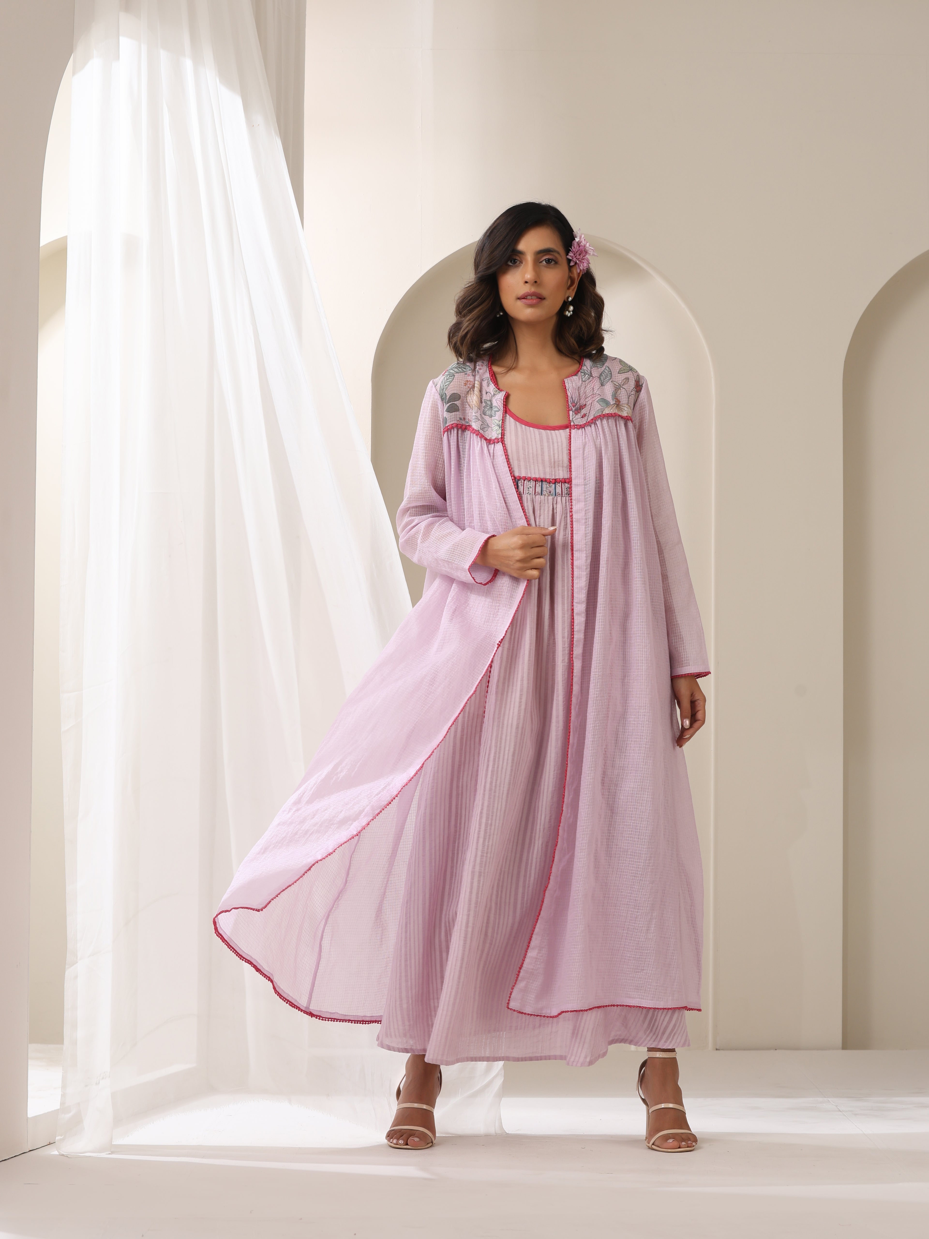 Samvrih designer lilac shrug with inner dress for women