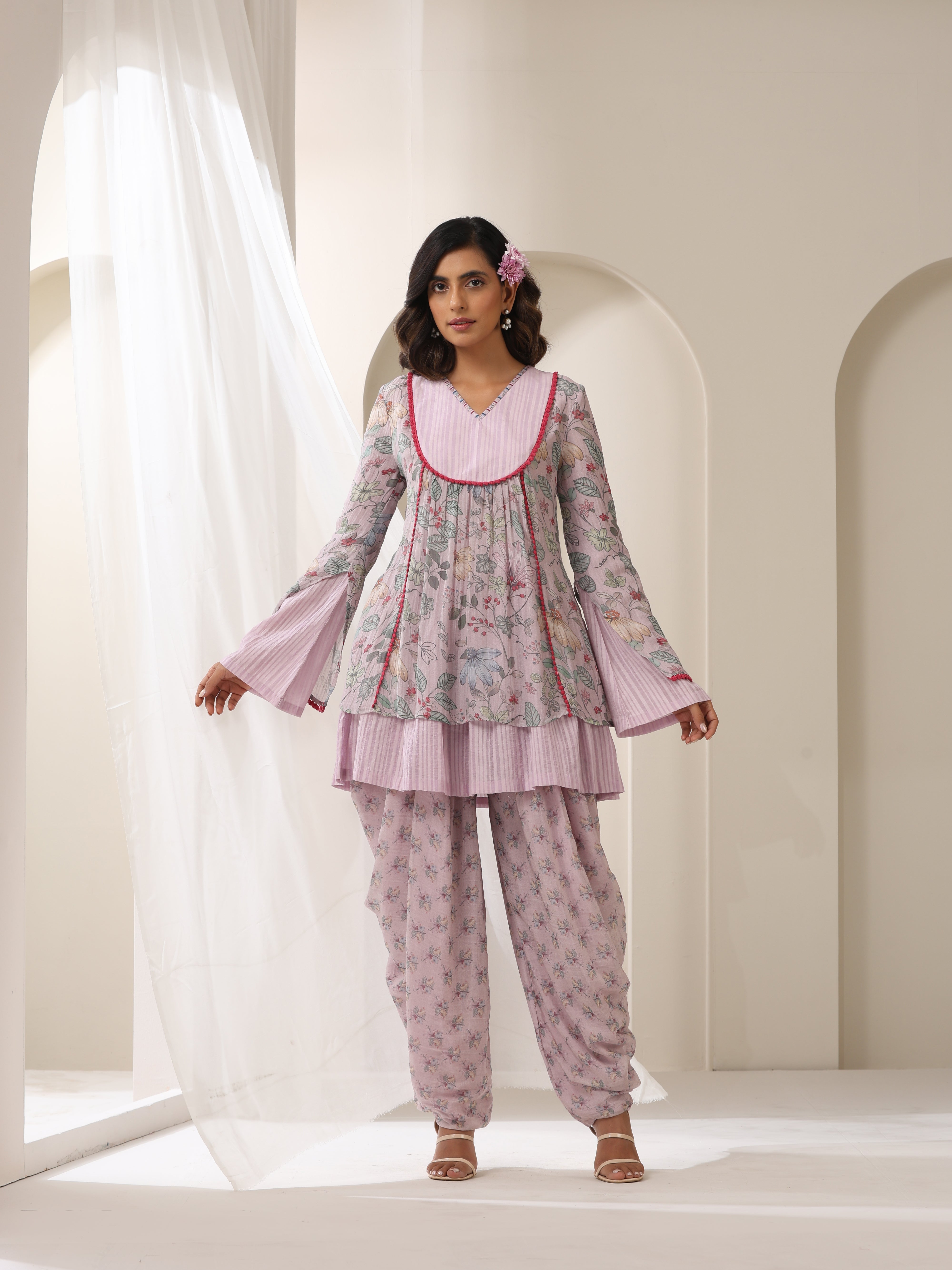 samvrih designer lilac kedia top with dhoti pant for festive wear