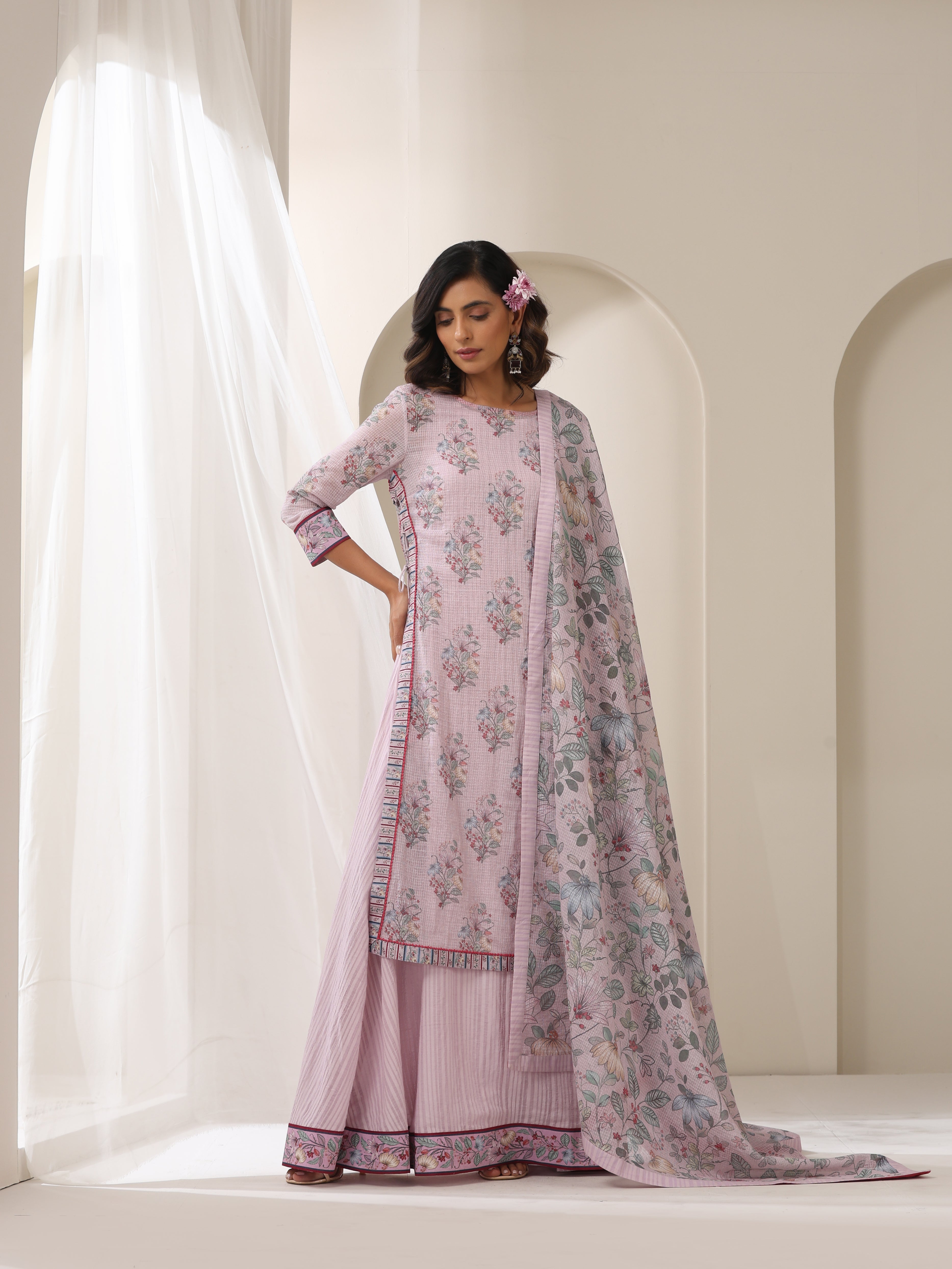 Samvrih designer lilac gulboota kurta set with dupatta