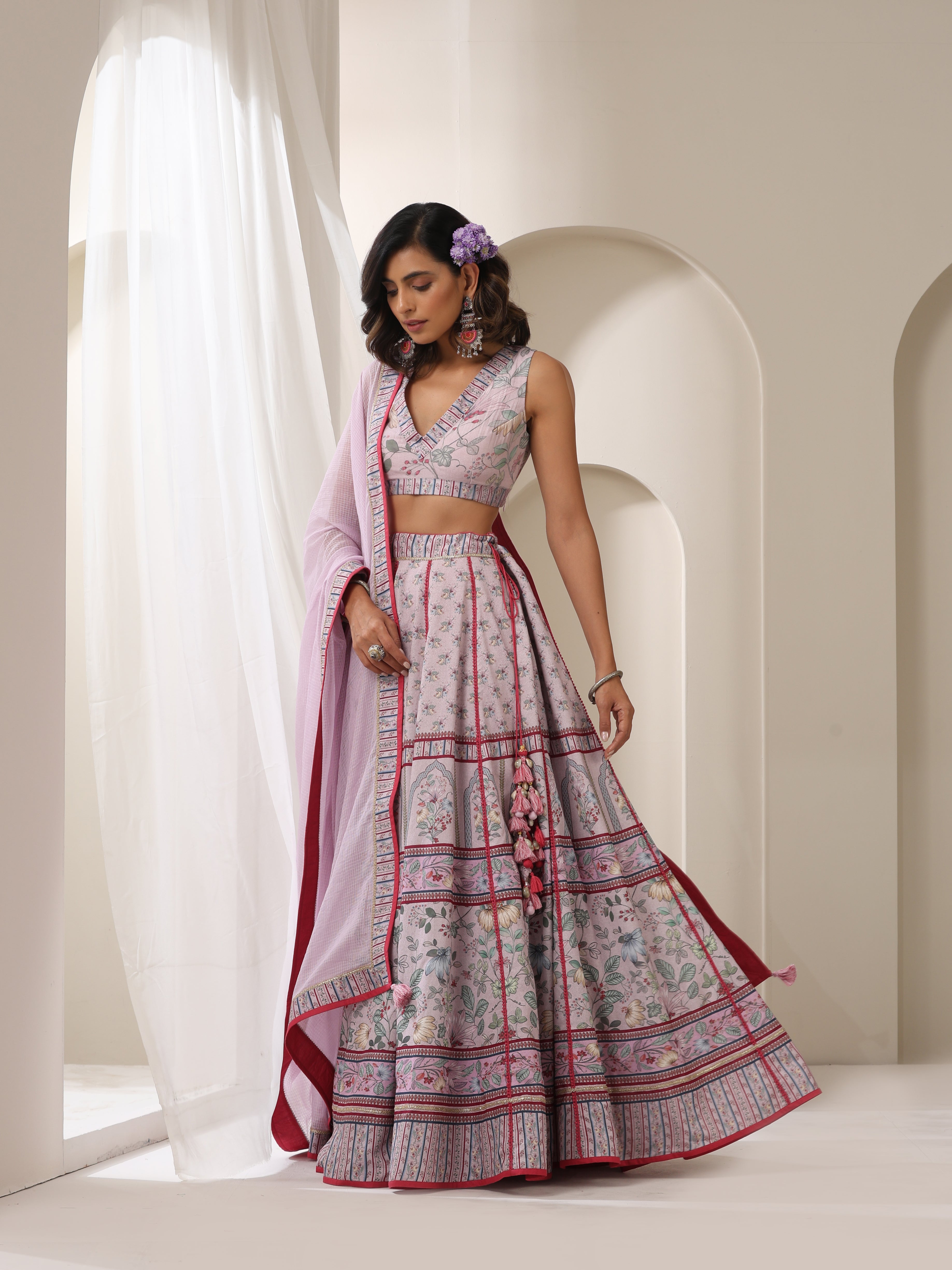 samvrih designer lilac lehenga set with blouse and dupatta