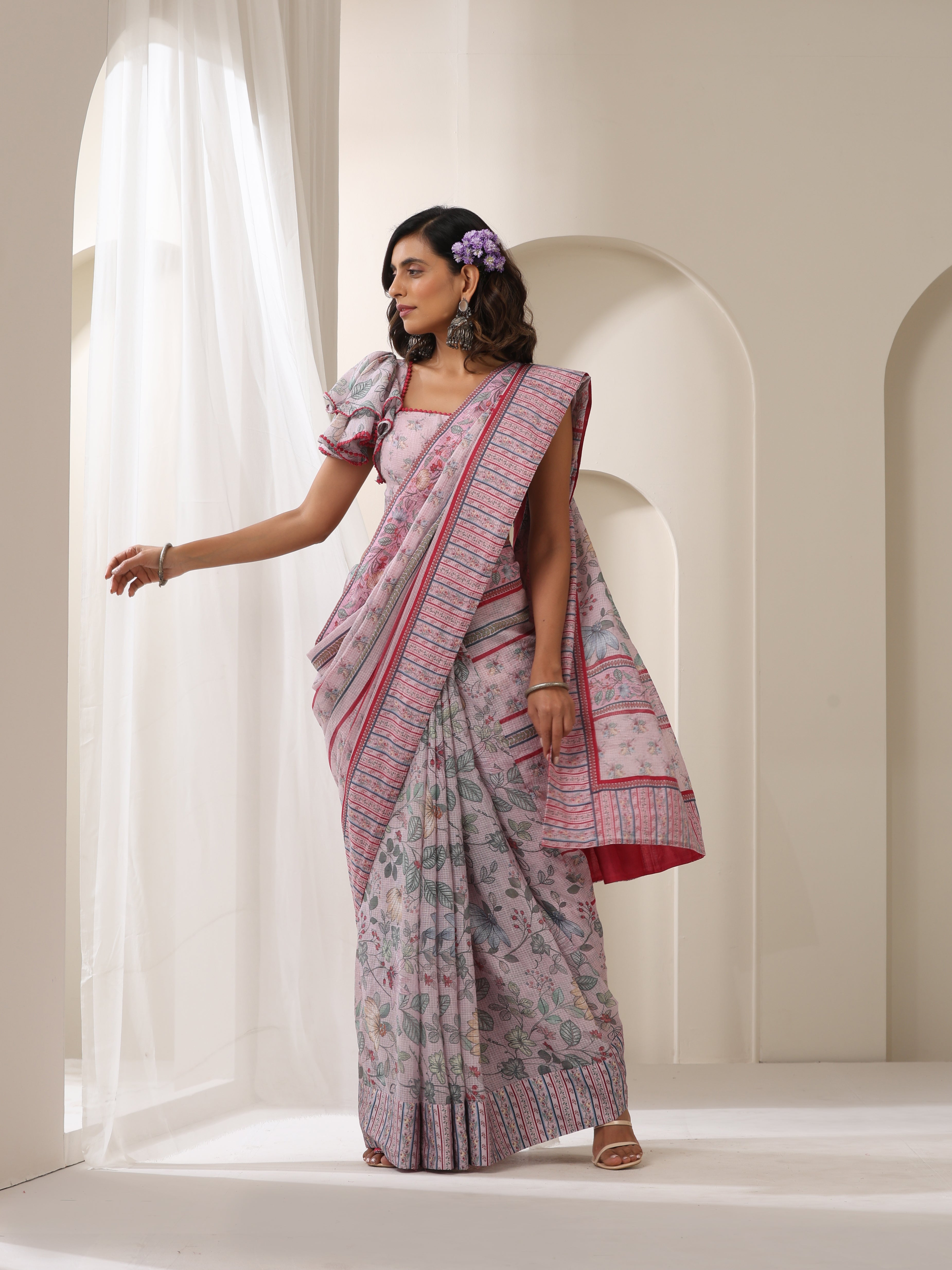 GULBAHAR SAREE WITH DOUBLE LAYERED BLOUSE SLEEVES