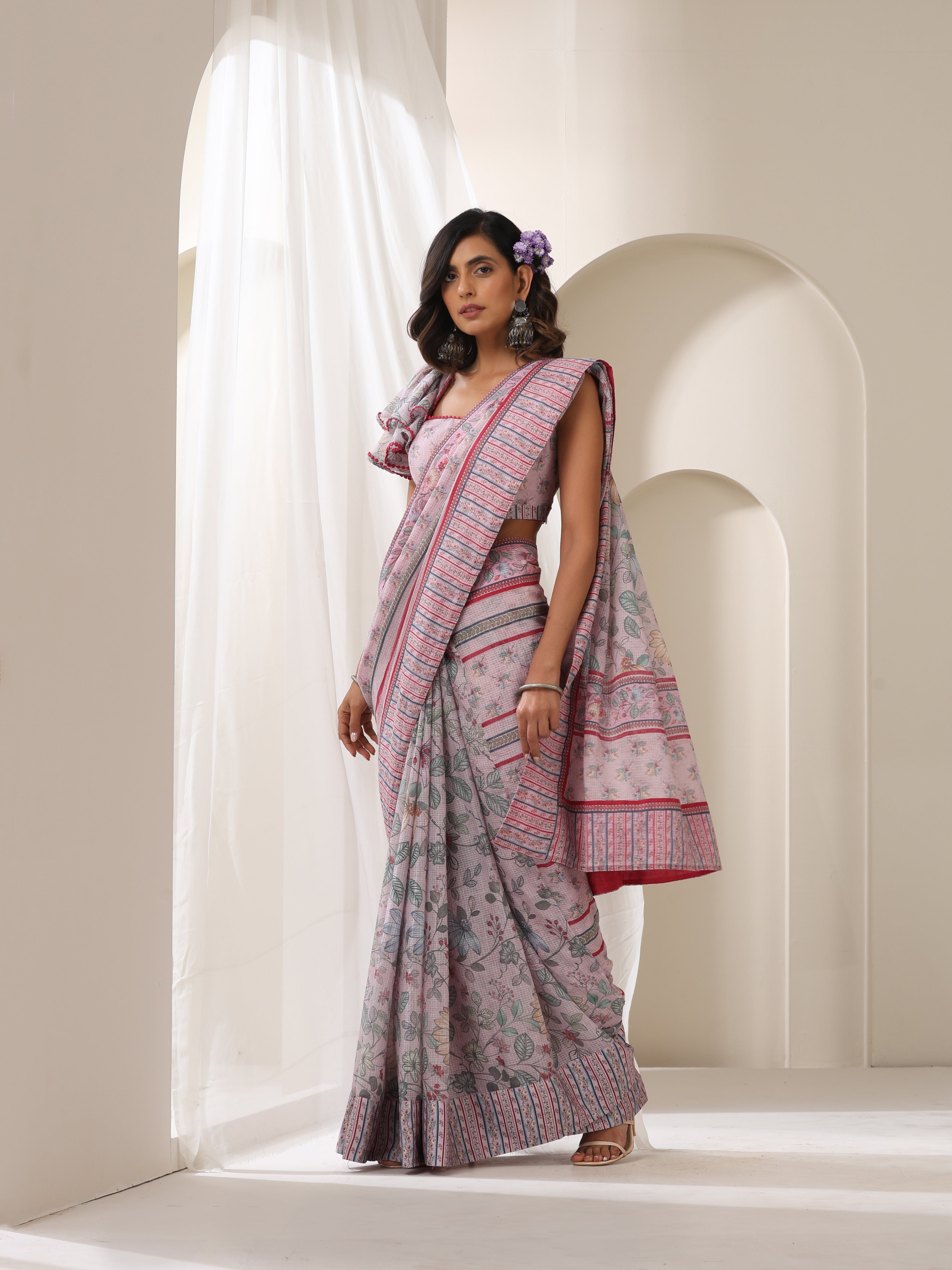 GULBAHAR SAREE WITH DOUBLE LAYERED BLOUSE SLEEVES
