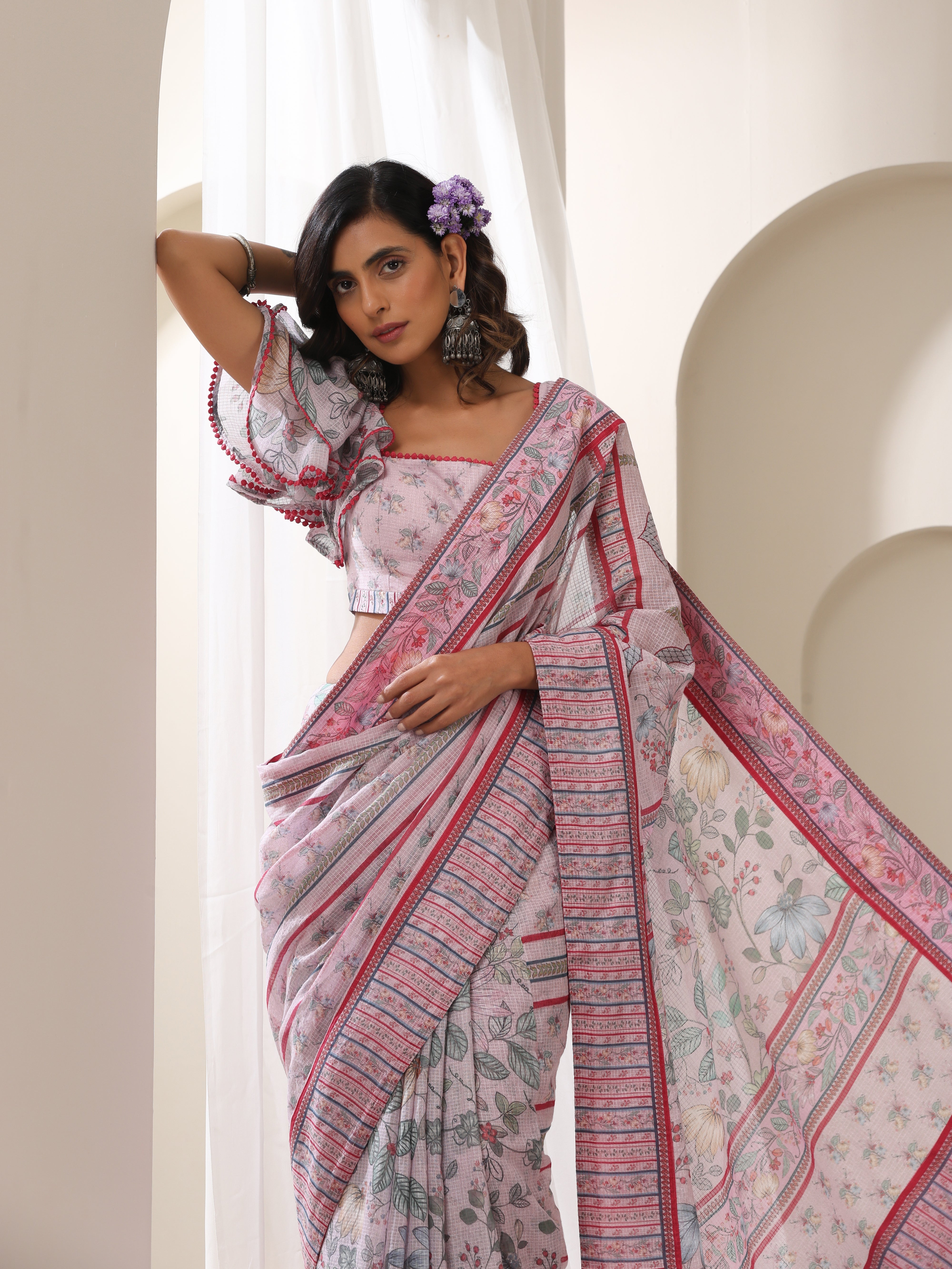 GULBAHAR SAREE WITH DOUBLE LAYERED BLOUSE SLEEVES