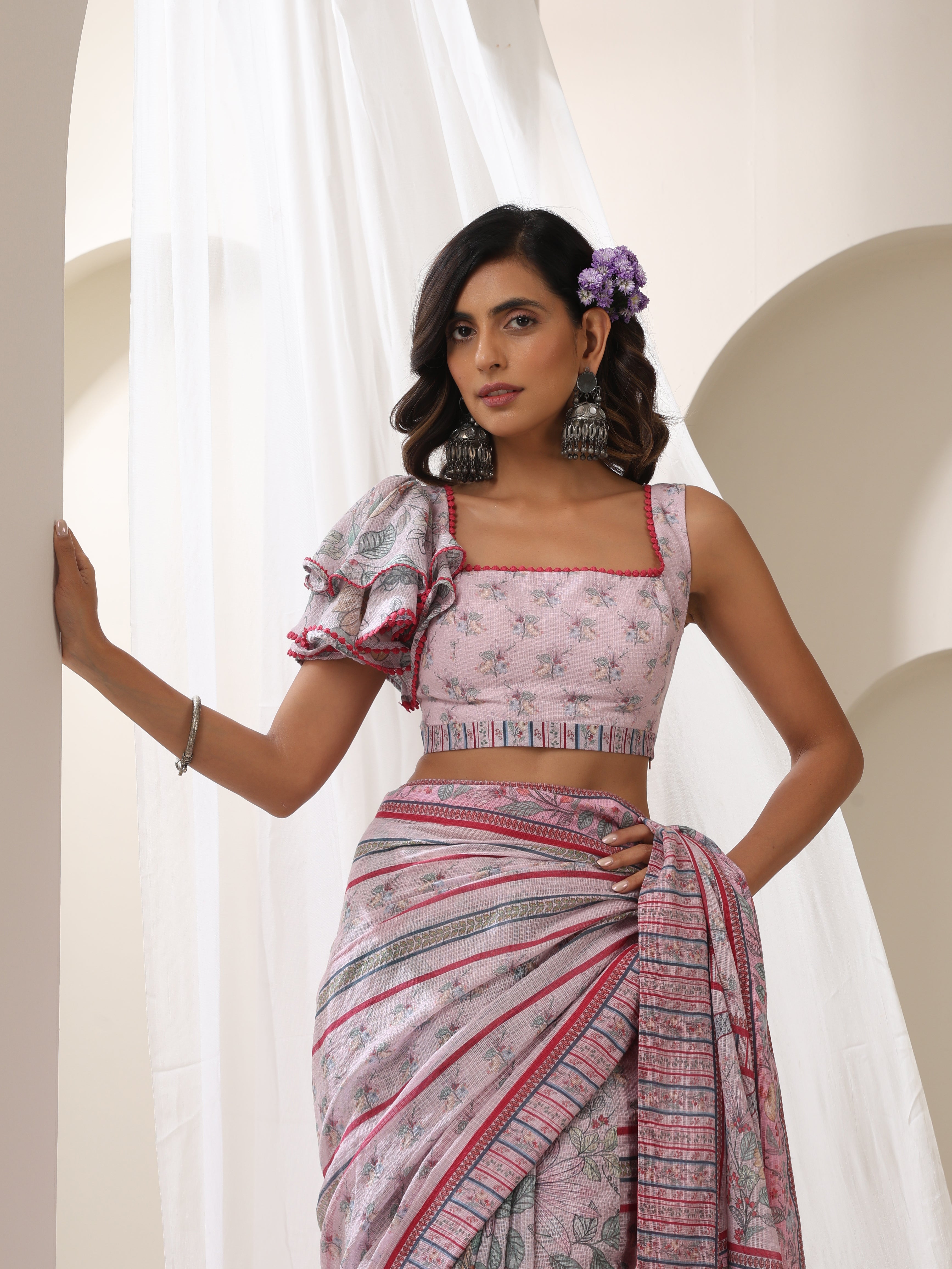 GULBAHAR SAREE WITH DOUBLE LAYERED BLOUSE SLEEVES