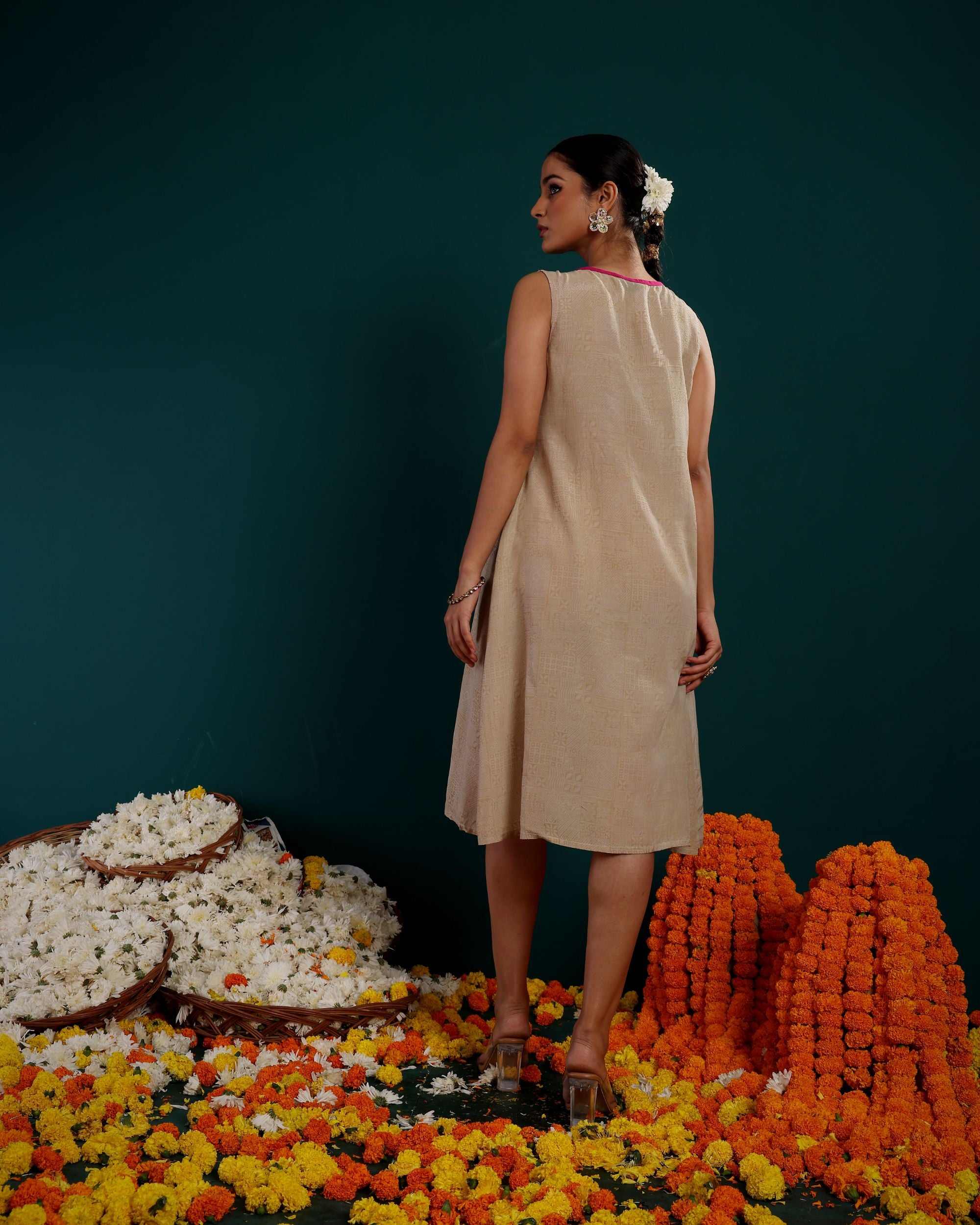 EMBROIDERED LONG SHRUG WITH SHORT DRESS