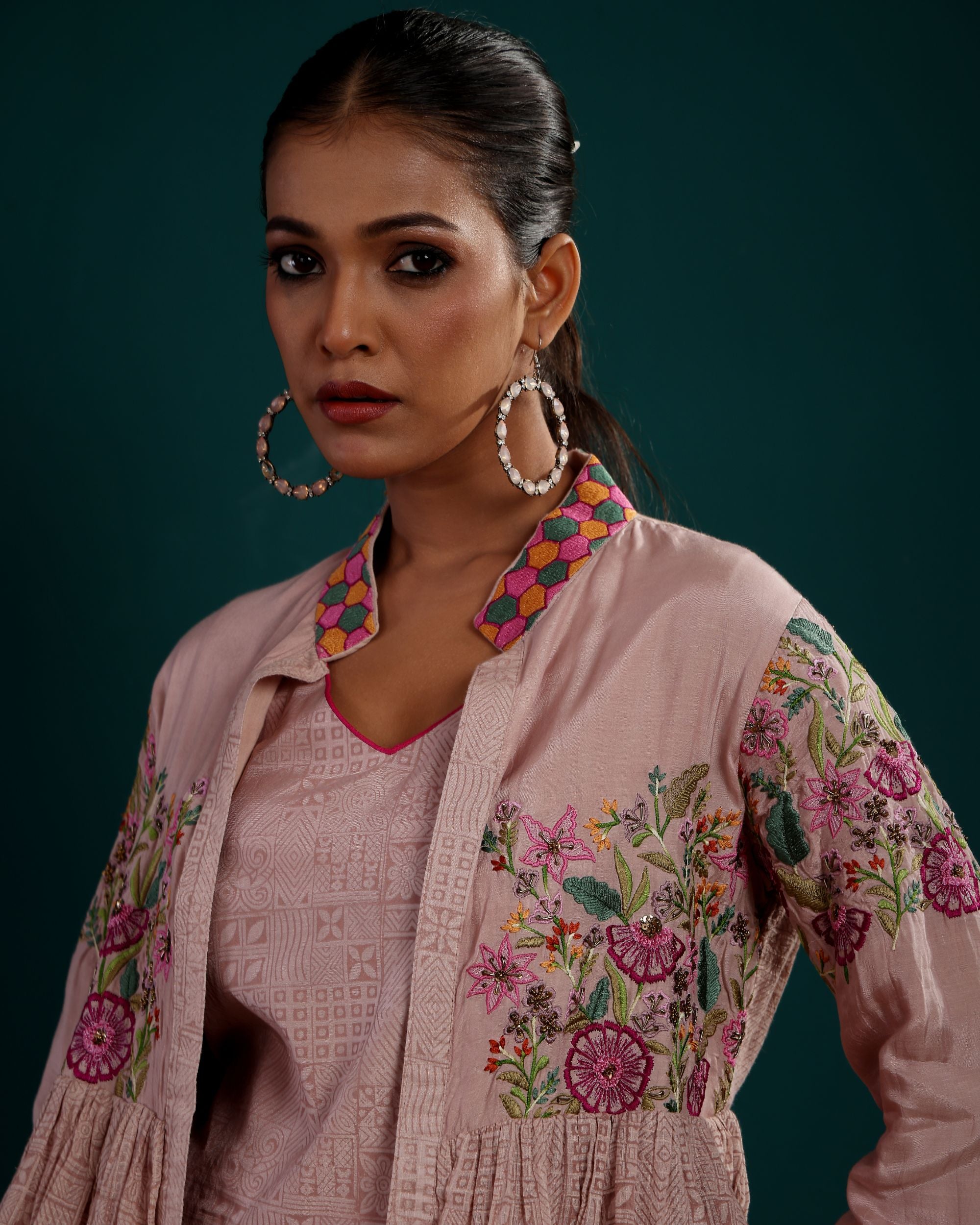 3TIER FULL SLEEVES EMBROIDERED TOP WITH INNER & PLAZZO