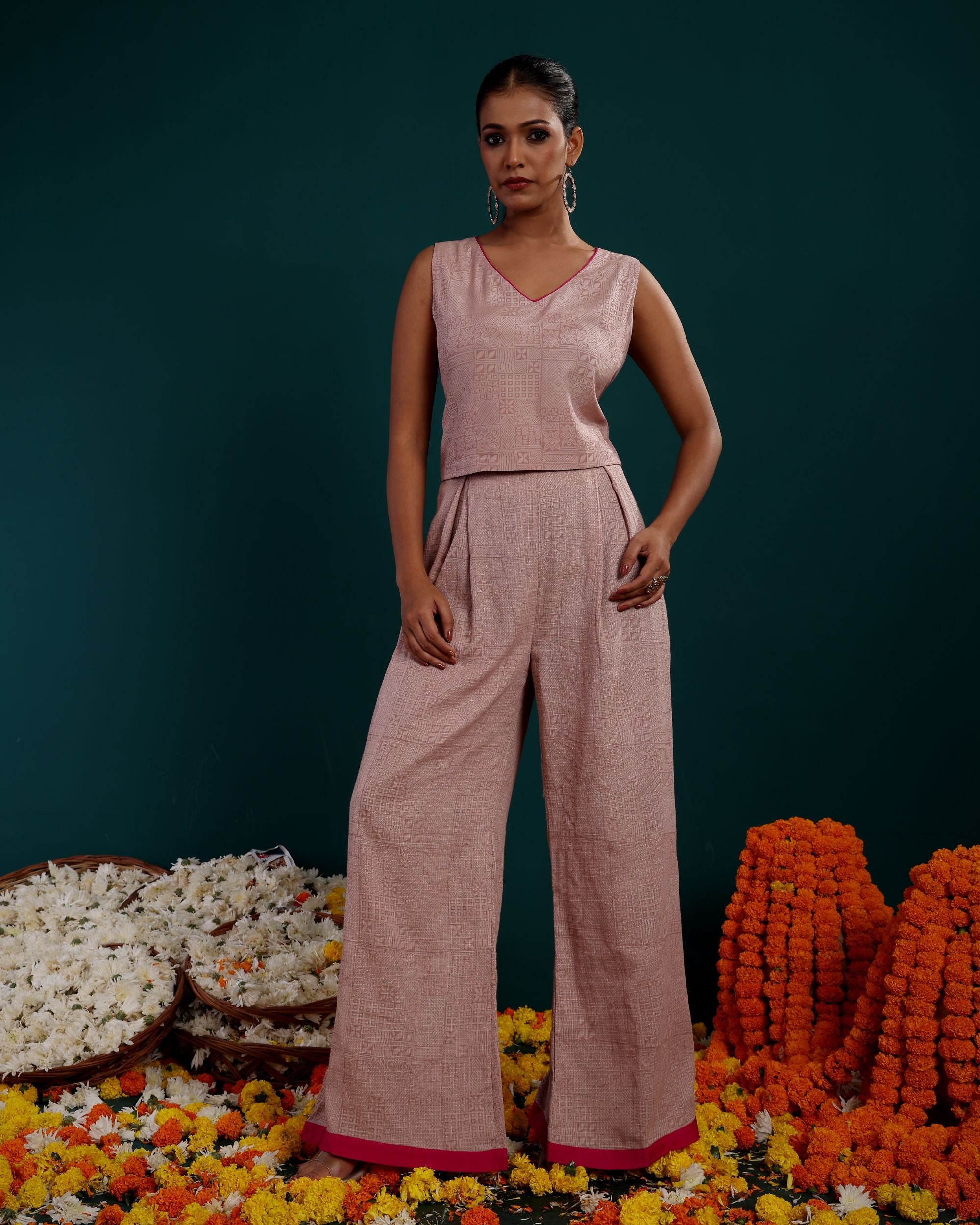 3TIER FULL SLEEVES EMBROIDERED TOP WITH INNER & PLAZZO