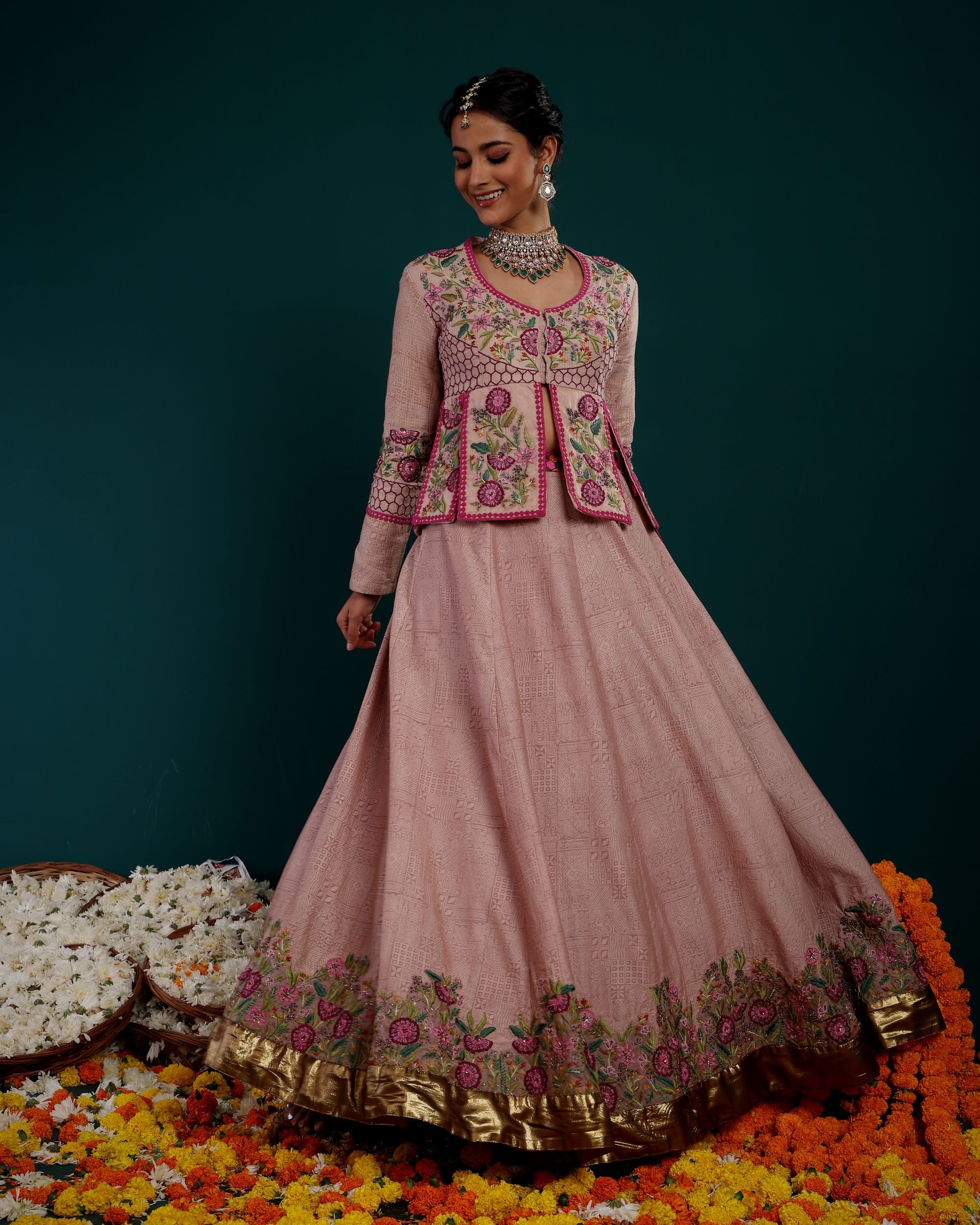 EMBROIDERY CUTWORK LEHANGA WITH HEAVY EMBROIDERED KURTI BLOUSE & ORGANZA DUPATTA