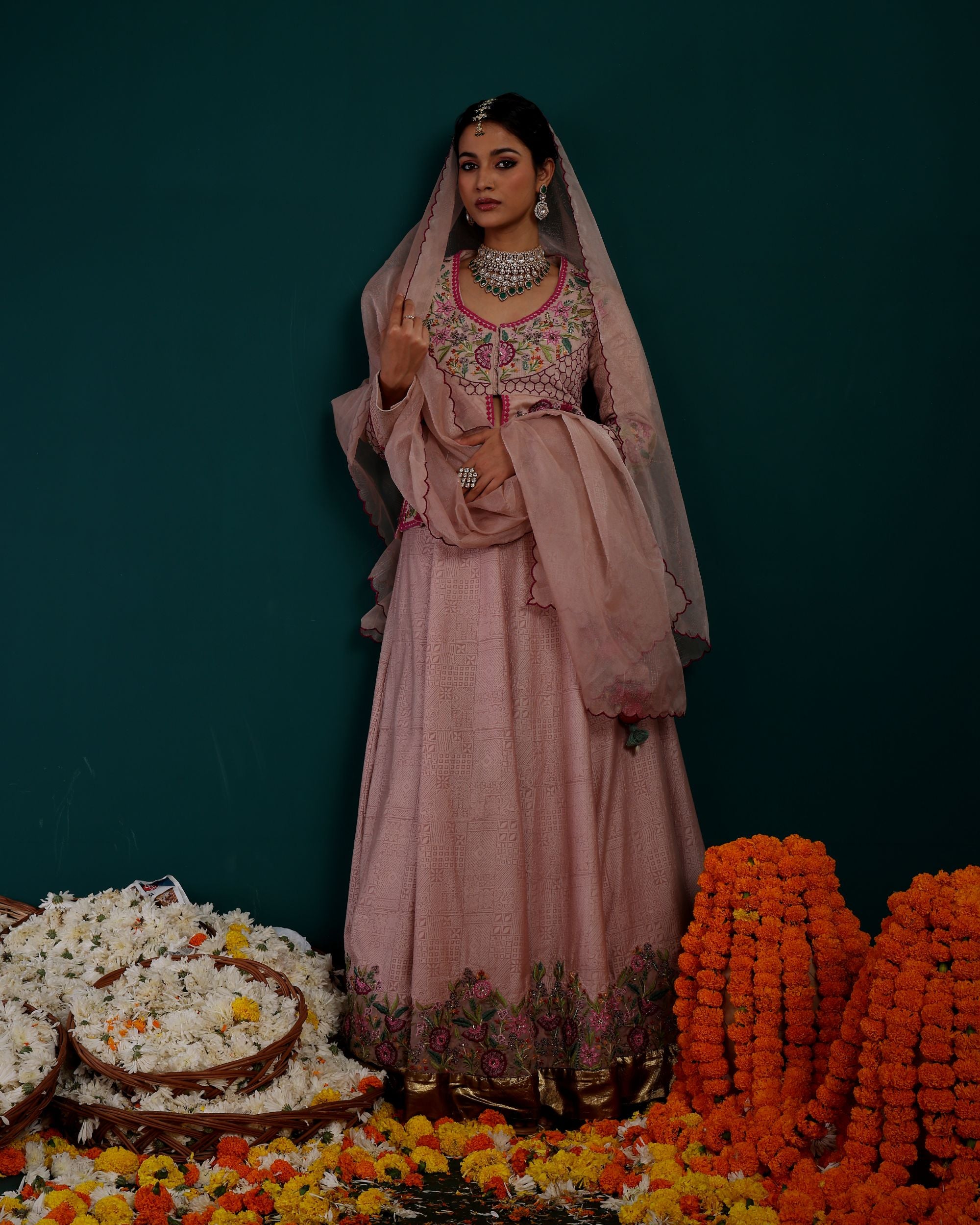 EMBROIDERY CUTWORK LEHANGA WITH HEAVY EMBROIDERED KURTI BLOUSE & ORGANZA DUPATTA