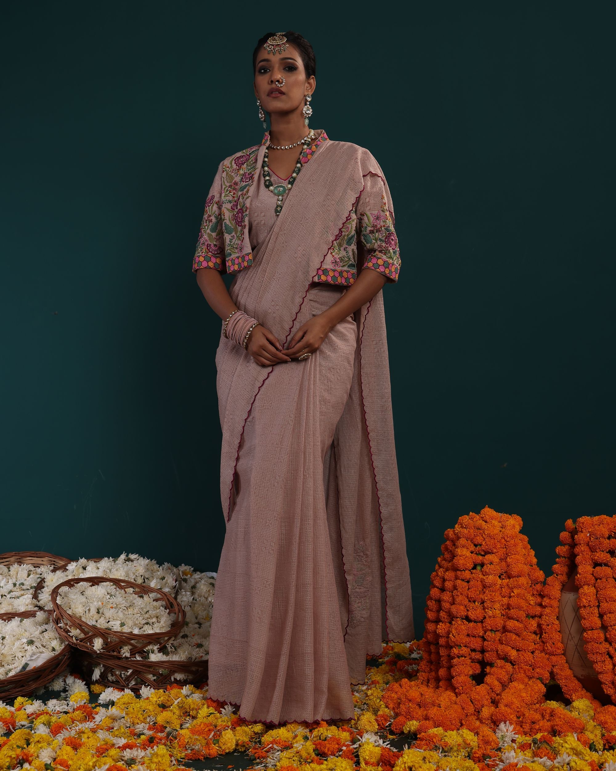 SCALLOP SAREE WITH HEAVY EMBROIDERED JACKET & INNER