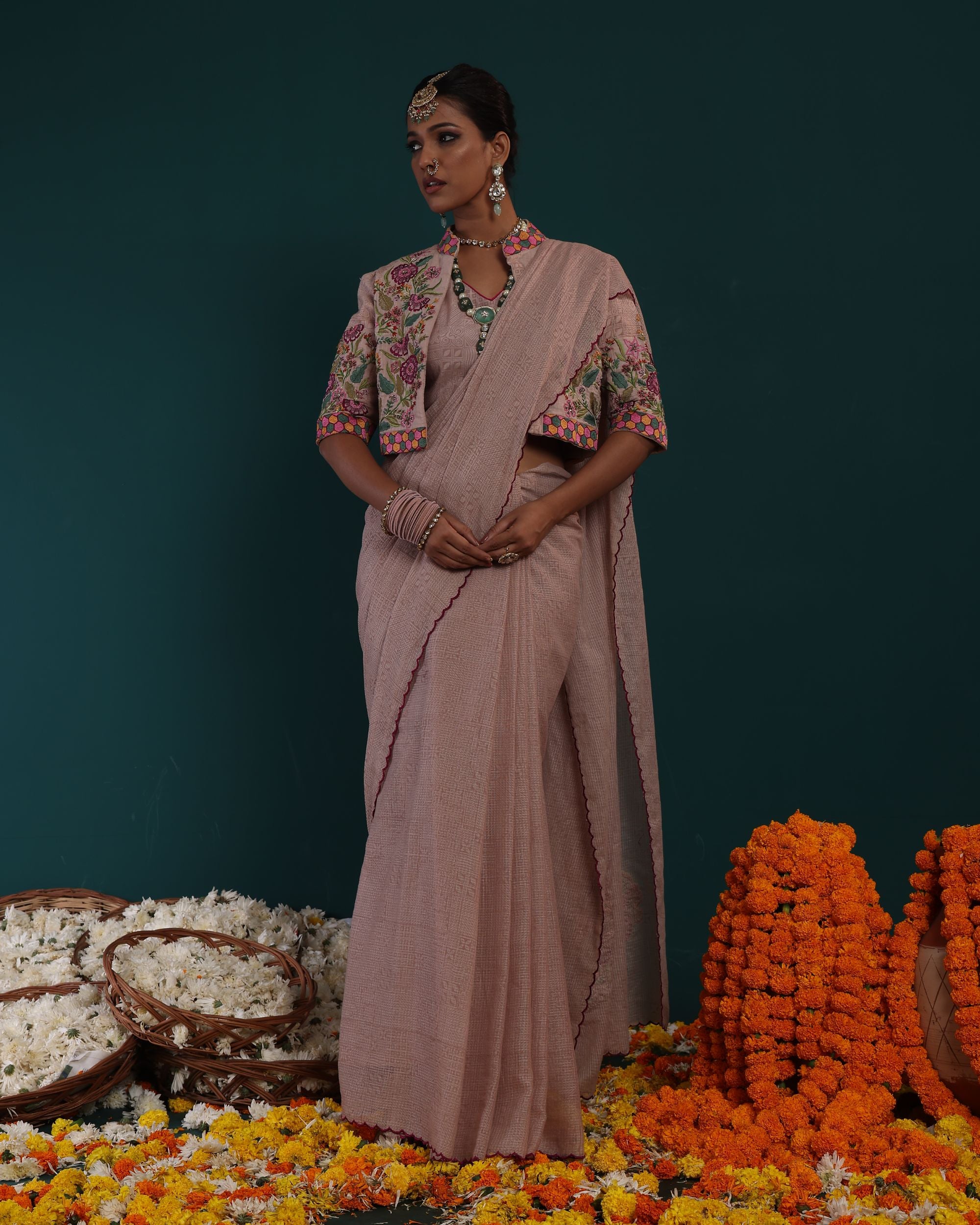 SCALLOP SAREE WITH HEAVY EMBROIDERED JACKET & INNER
