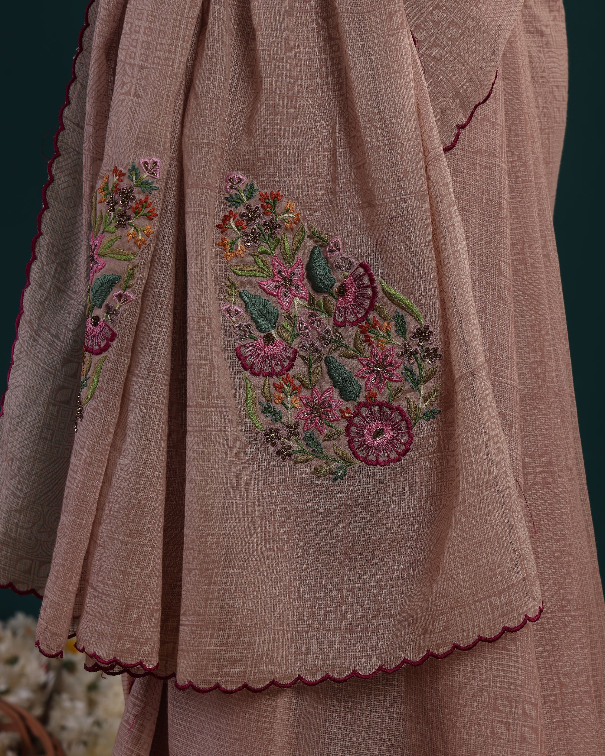 SCALLOP SAREE WITH HEAVY EMBROIDERED JACKET & INNER