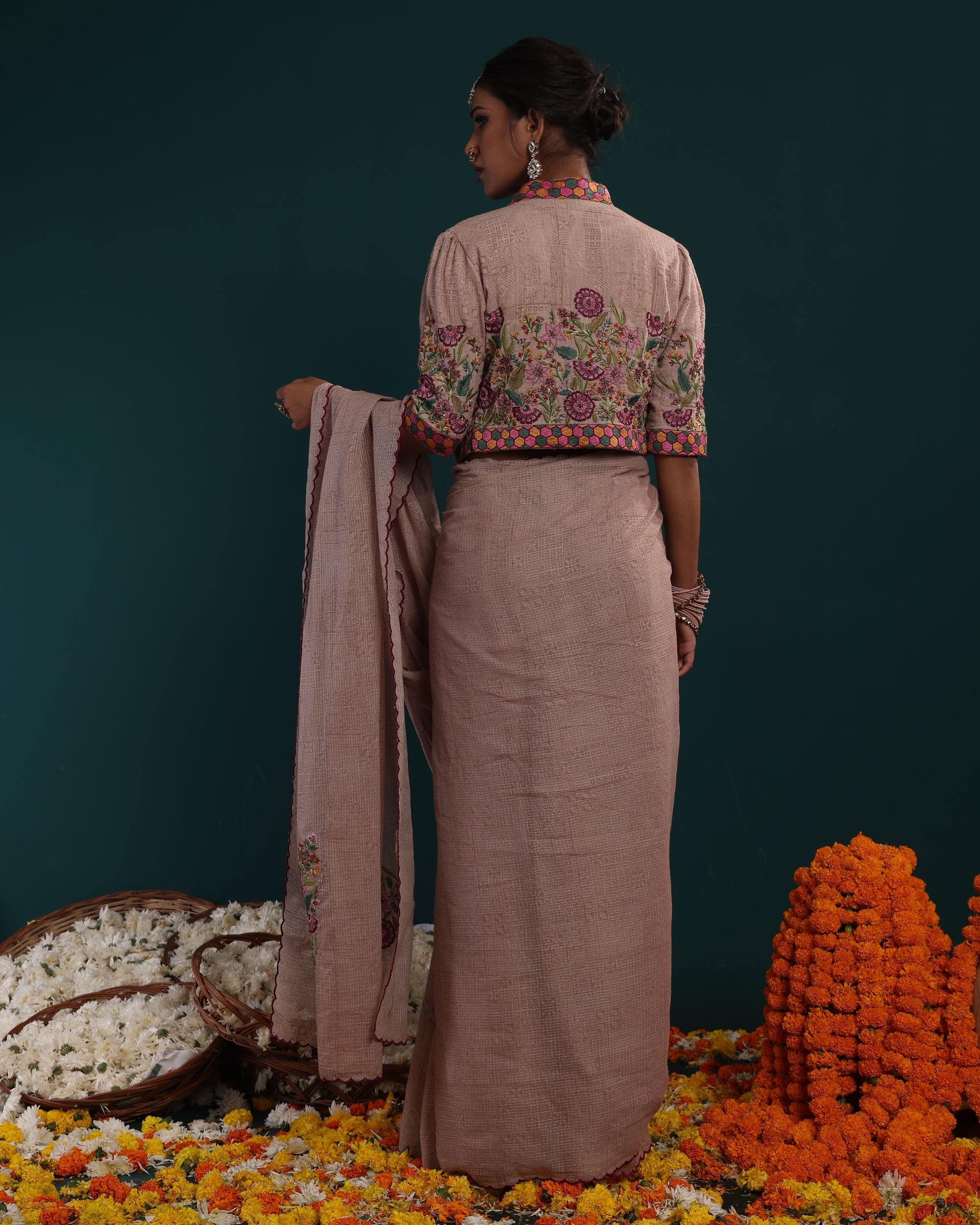 SCALLOP SAREE WITH HEAVY EMBROIDERED JACKET & INNER