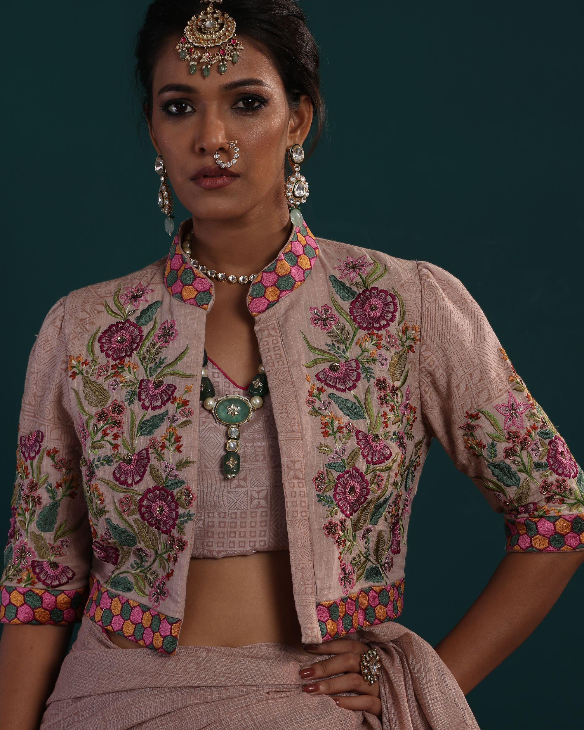 SCALLOP SAREE WITH HEAVY EMBROIDERED JACKET & INNER