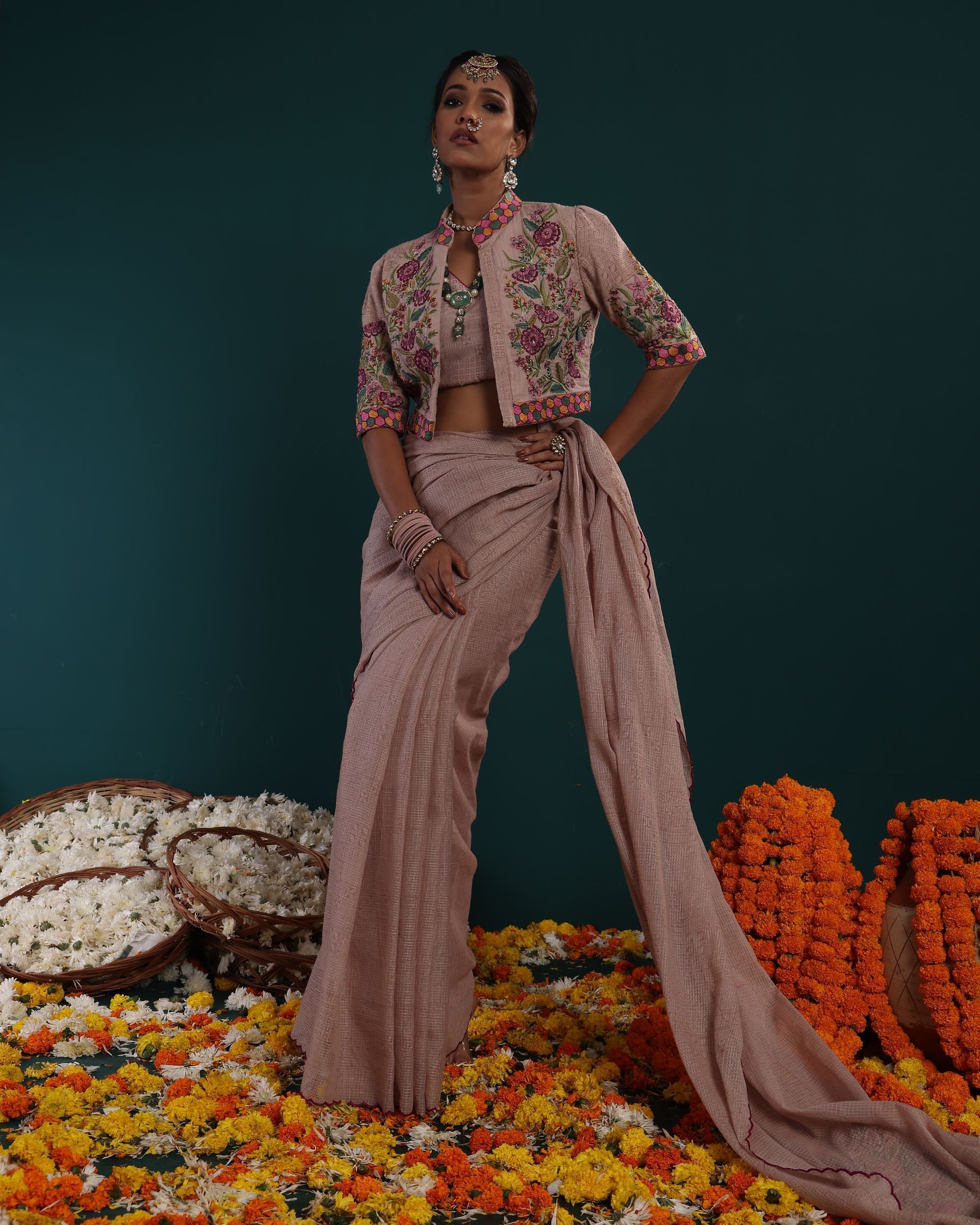 SCALLOP SAREE WITH HEAVY EMBROIDERED JACKET & INNER