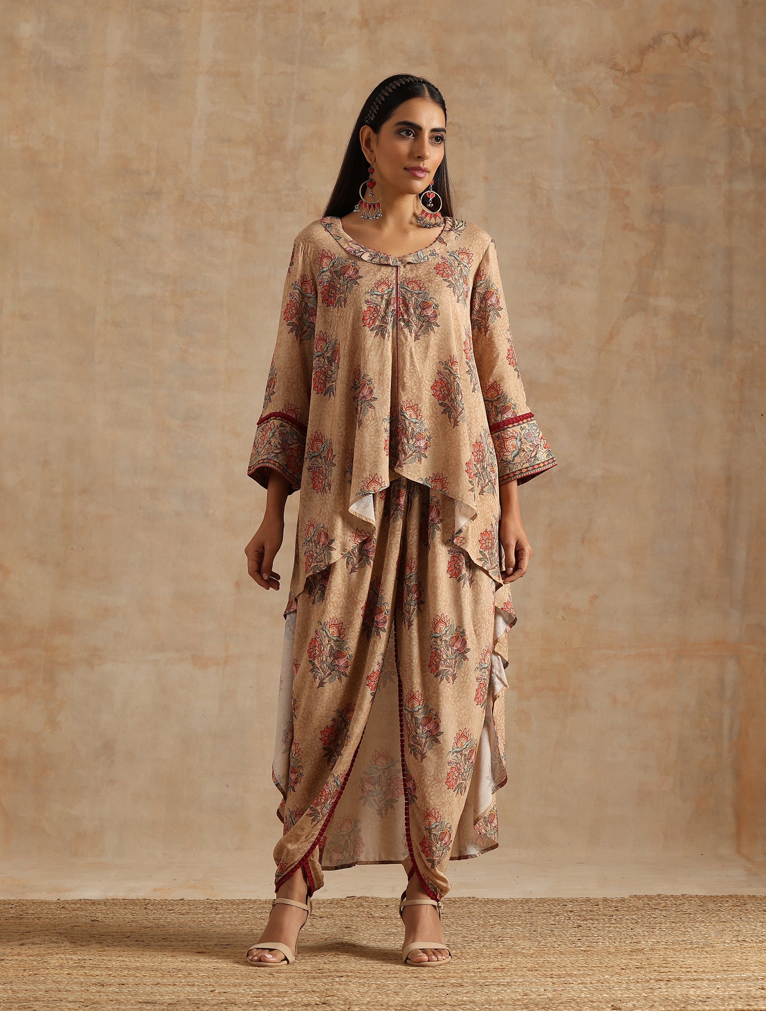 BADAMI BIG BOOTA HIGH LOW KURTA WITH DHOTI PANT