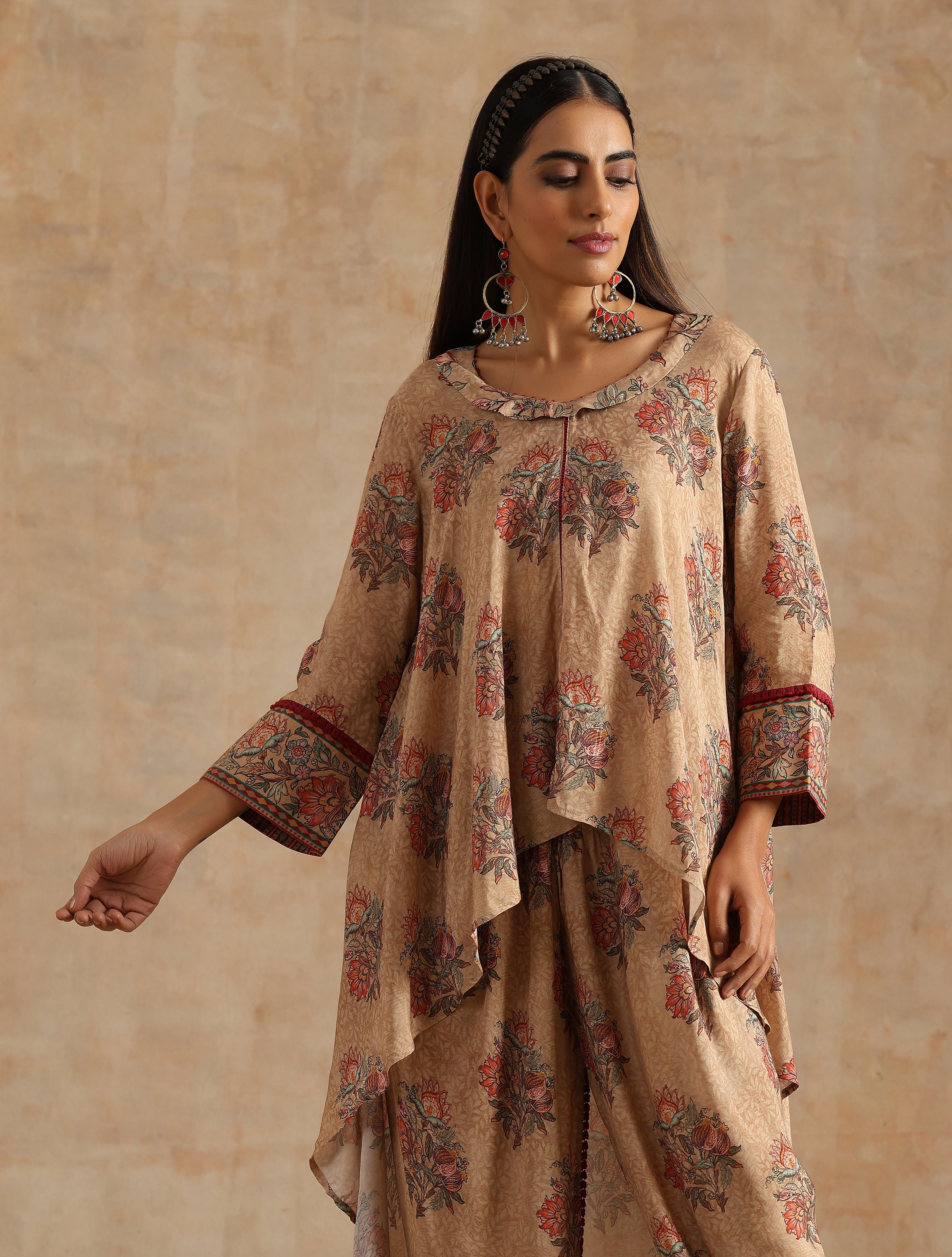 BADAMI BIG BOOTA HIGH LOW KURTA WITH DHOTI PANT