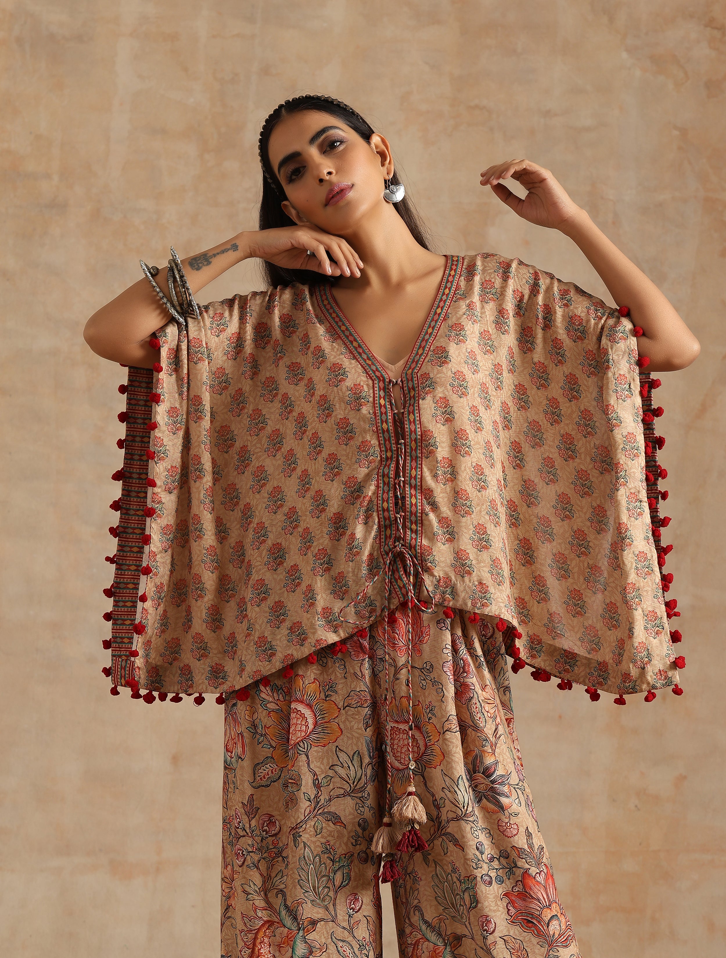 BADAMI BOOTA SHORT KAFTAN WITH JAAL PRINT PLAZZO