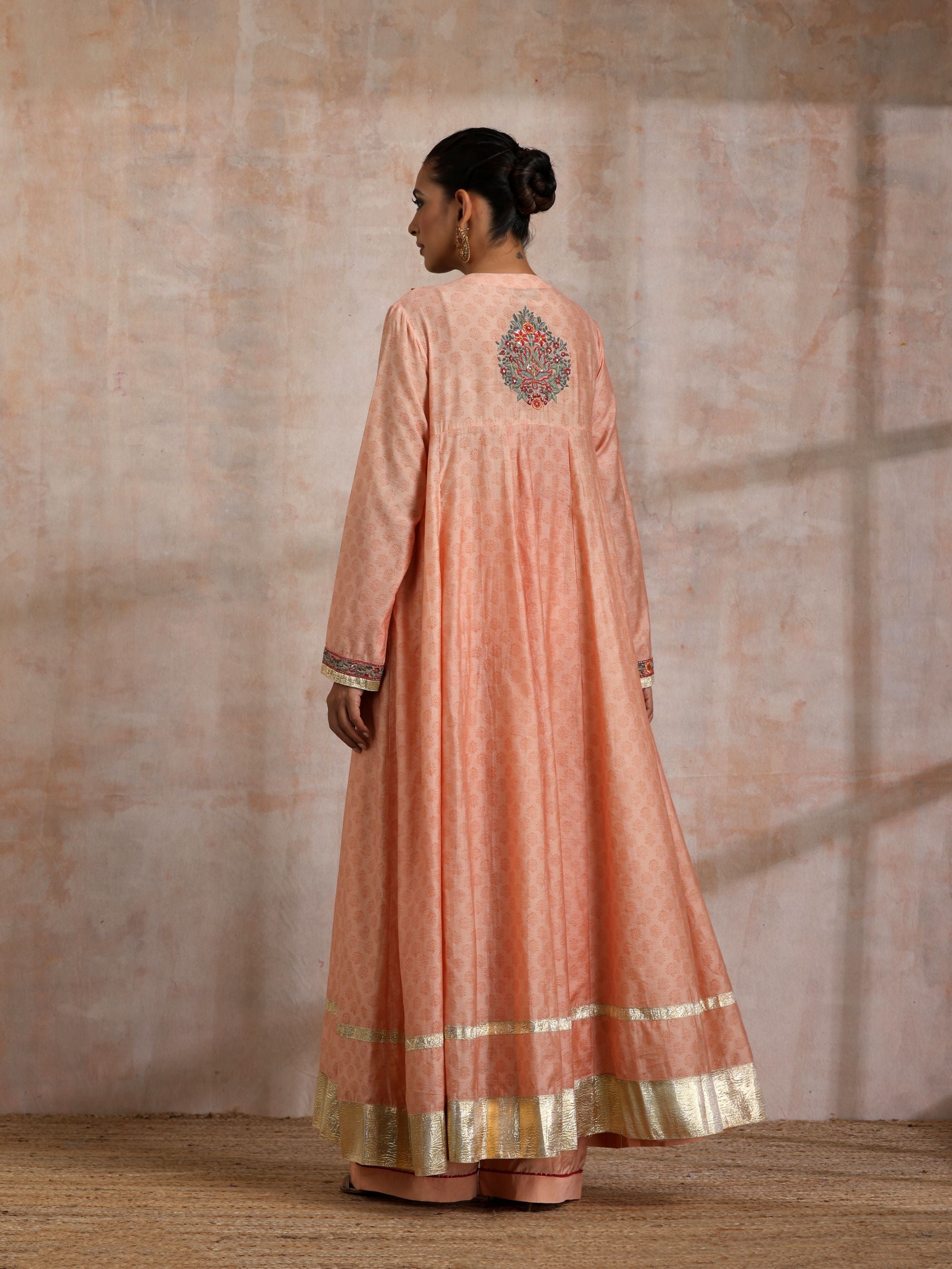 KESARI GHERA CHOGA WITH EMBROIDERED YOKE