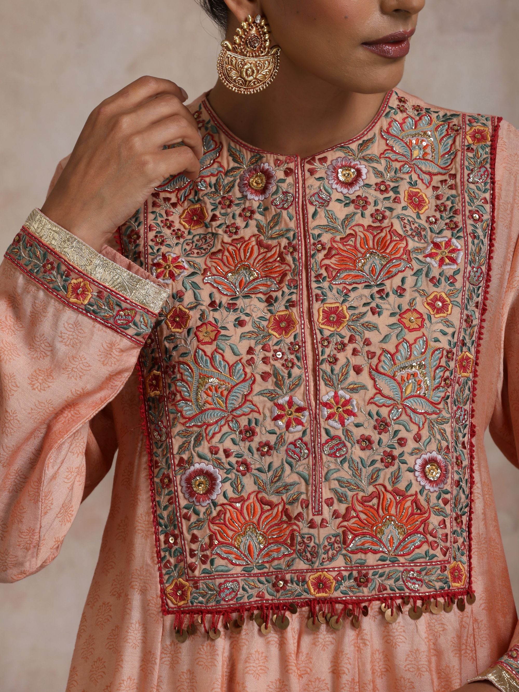 KESARI GHERA CHOGA WITH EMBROIDERED YOKE