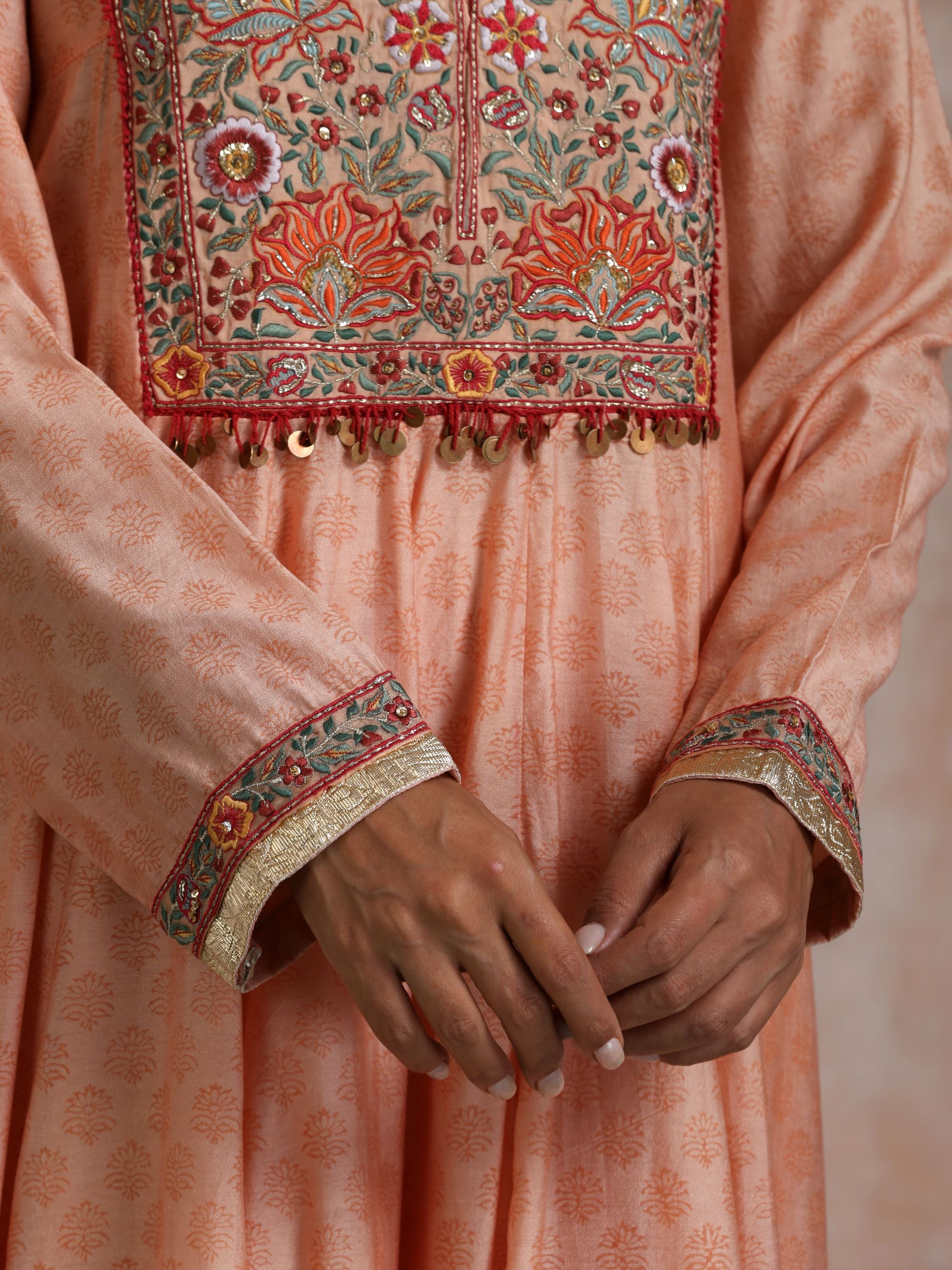 KESARI GHERA CHOGA WITH EMBROIDERED YOKE