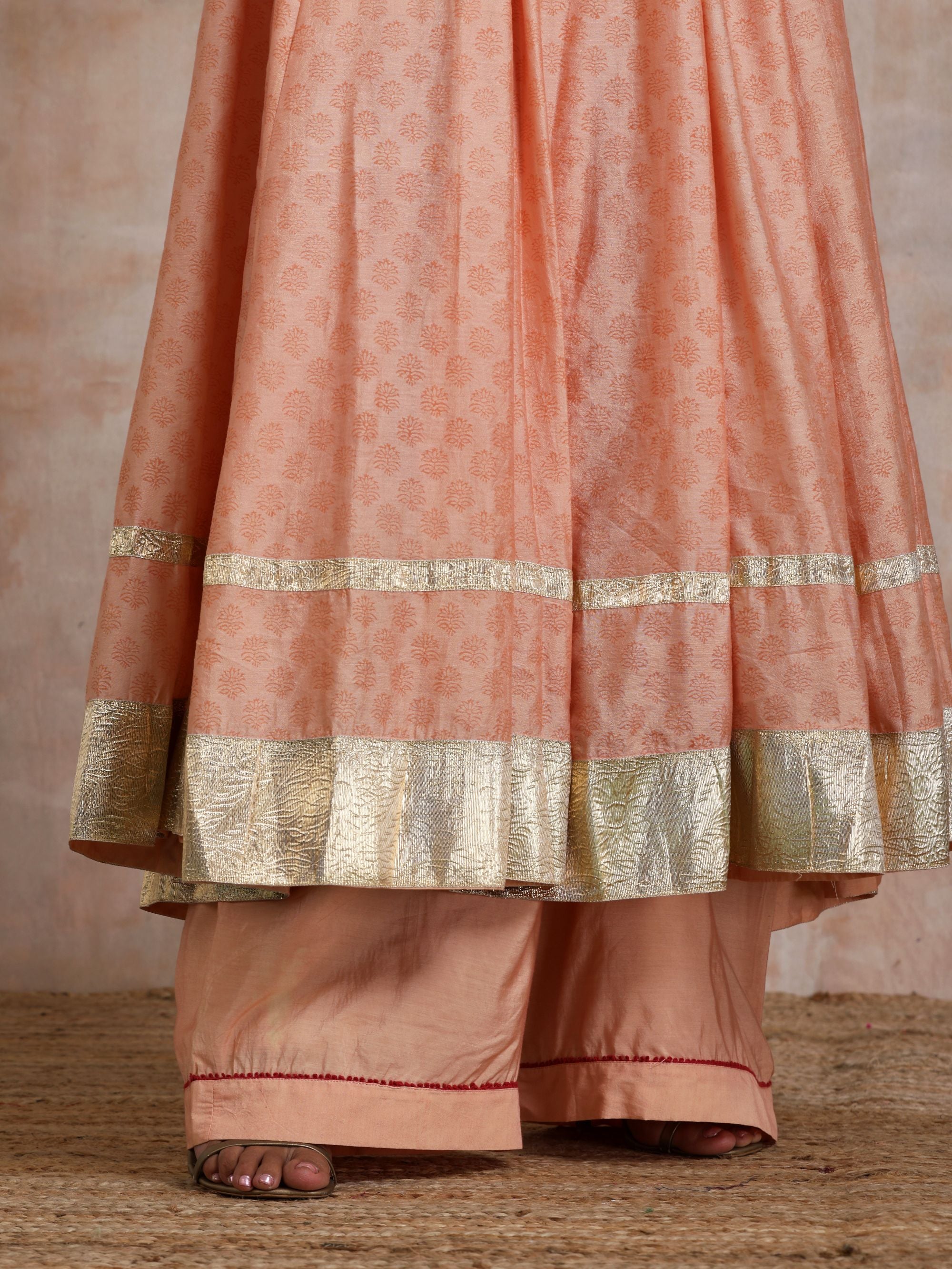 KESARI GHERA CHOGA WITH EMBROIDERED YOKE