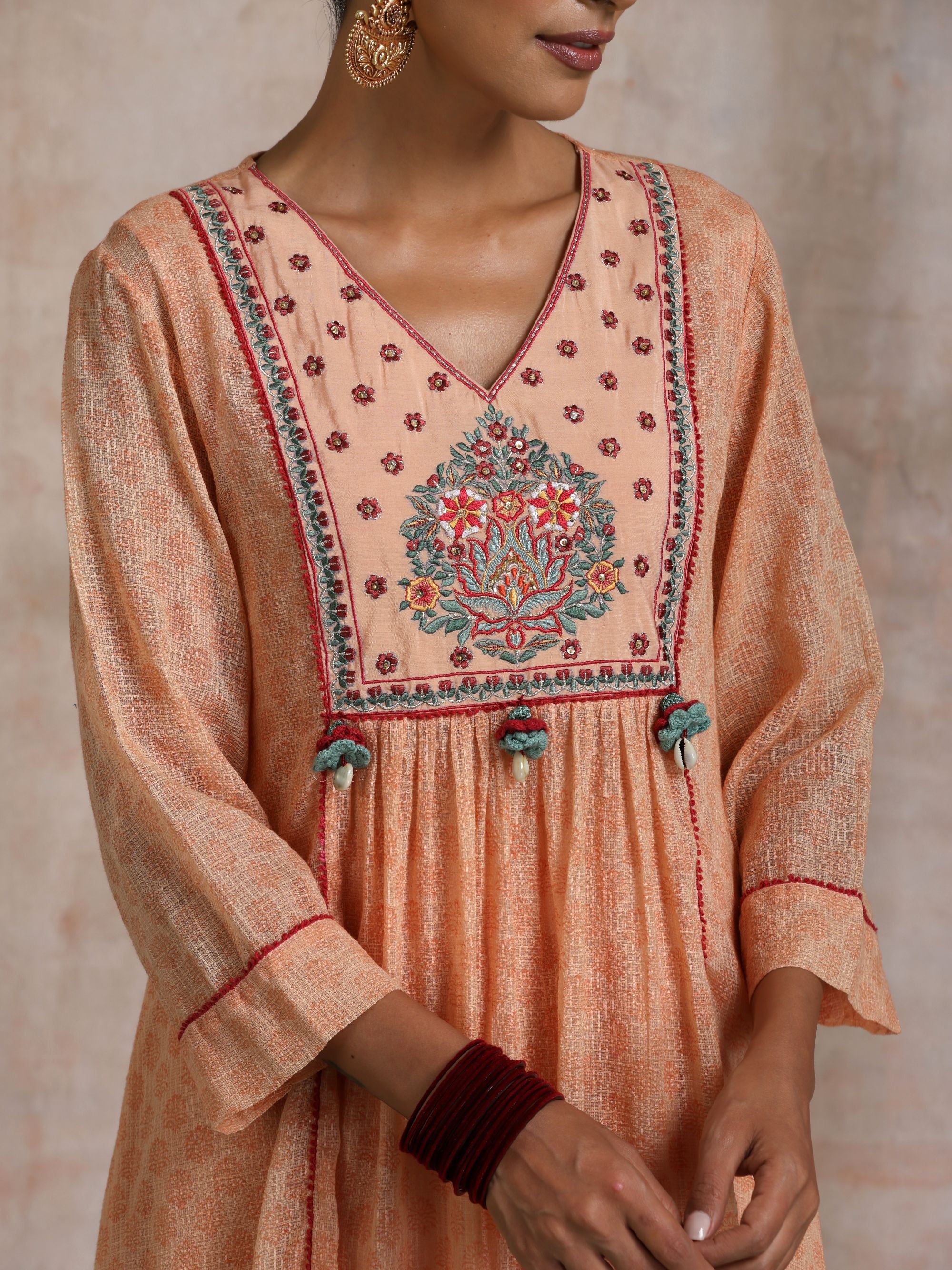 KESARI KOTA KURTA WITH EMBROIDERED YOKE