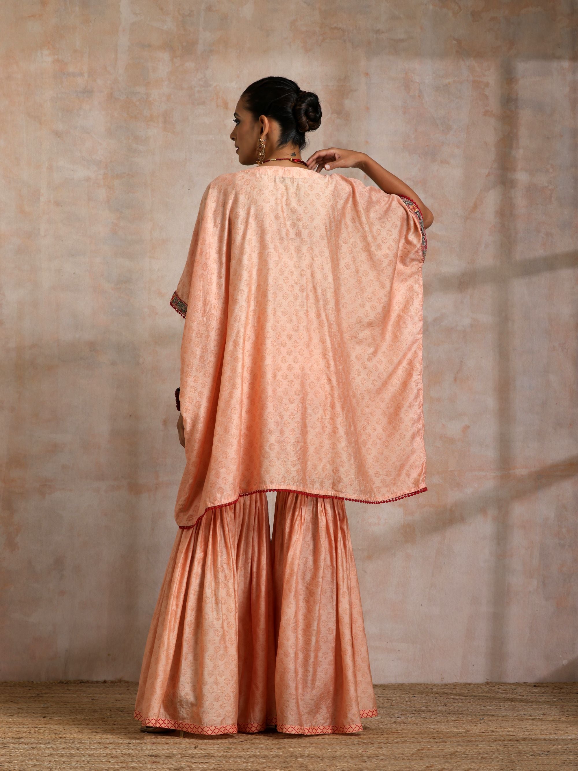 KESARI CHANDERI KAFTAN WITH EMBROIDERED YOKE