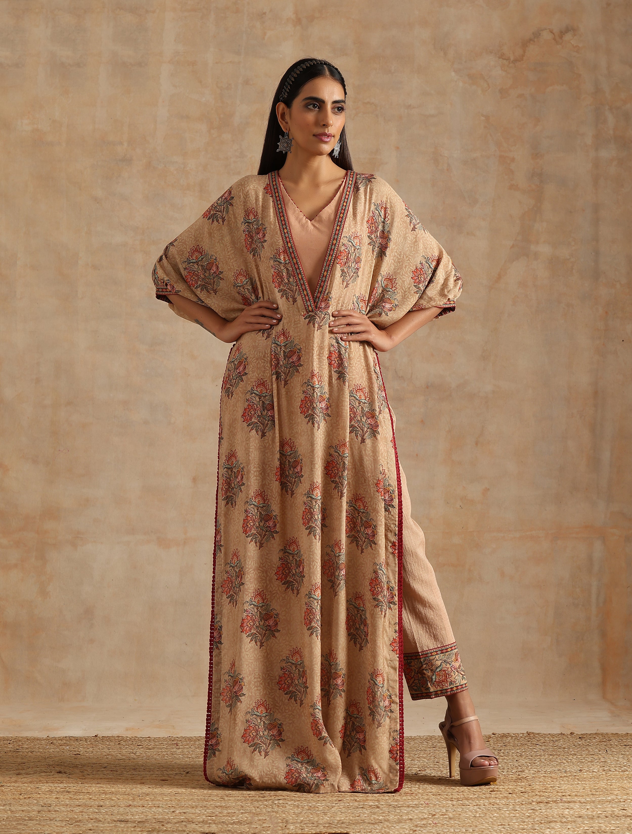 BADAMI BIG BOOTA KAFTAN DRESS WITH STRAIGHT PANT