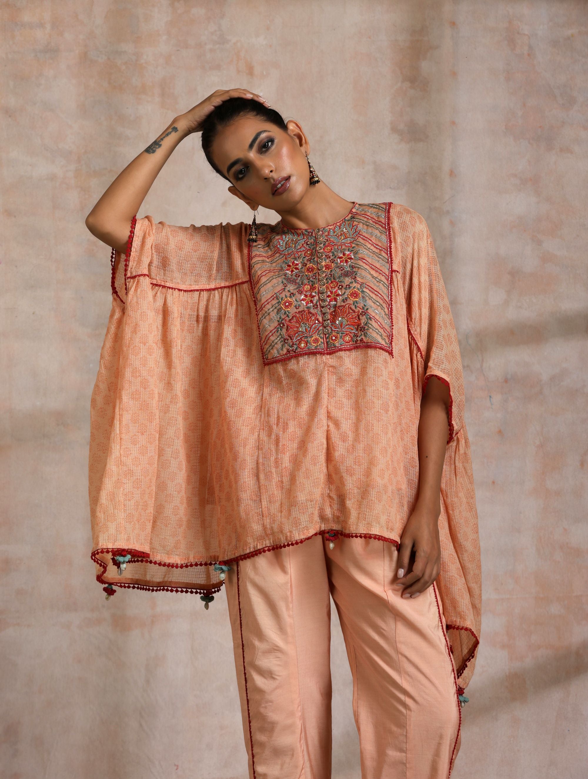 KESARI KOTA KAFTAN WITH EMBROIDERED YOKE