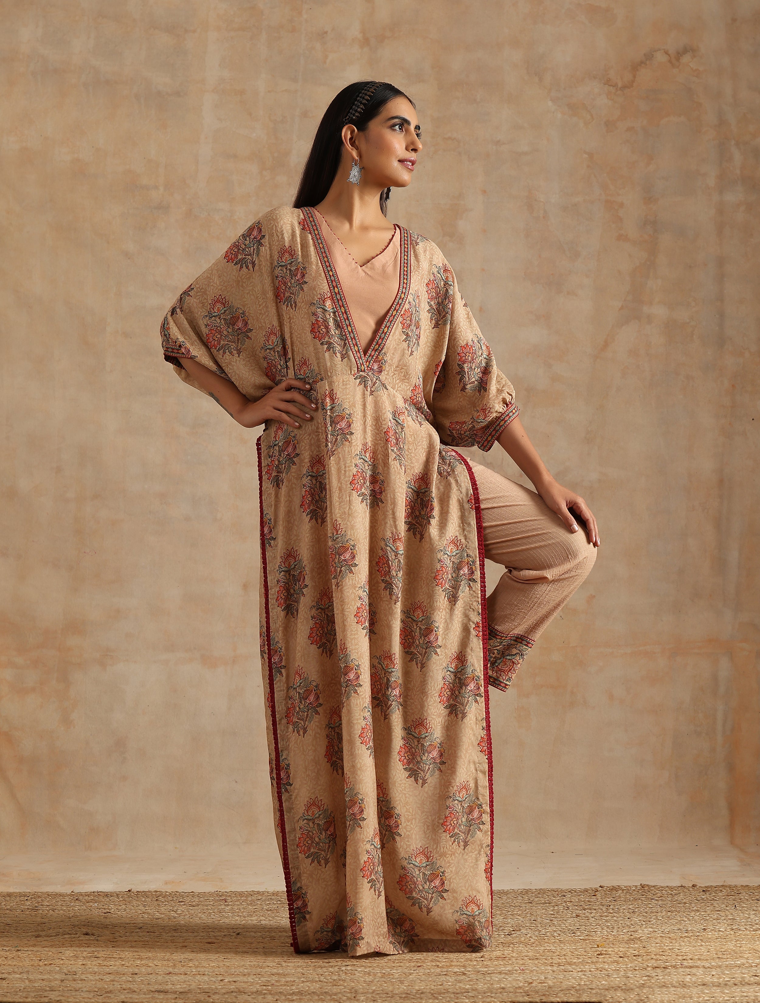 BADAMI BIG BOOTA KAFTAN DRESS WITH STRAIGHT PANT