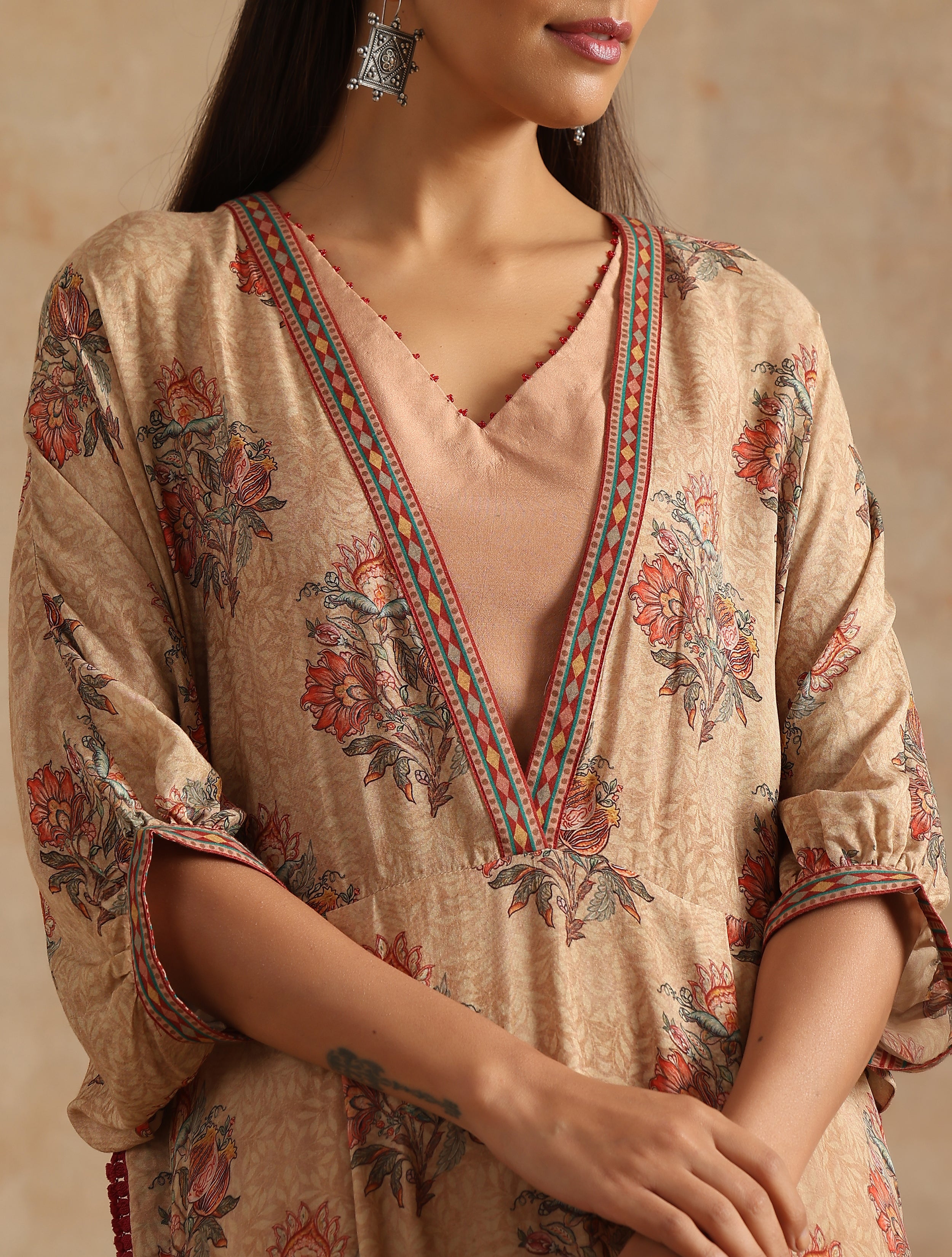 BADAMI BIG BOOTA KAFTAN DRESS WITH STRAIGHT PANT