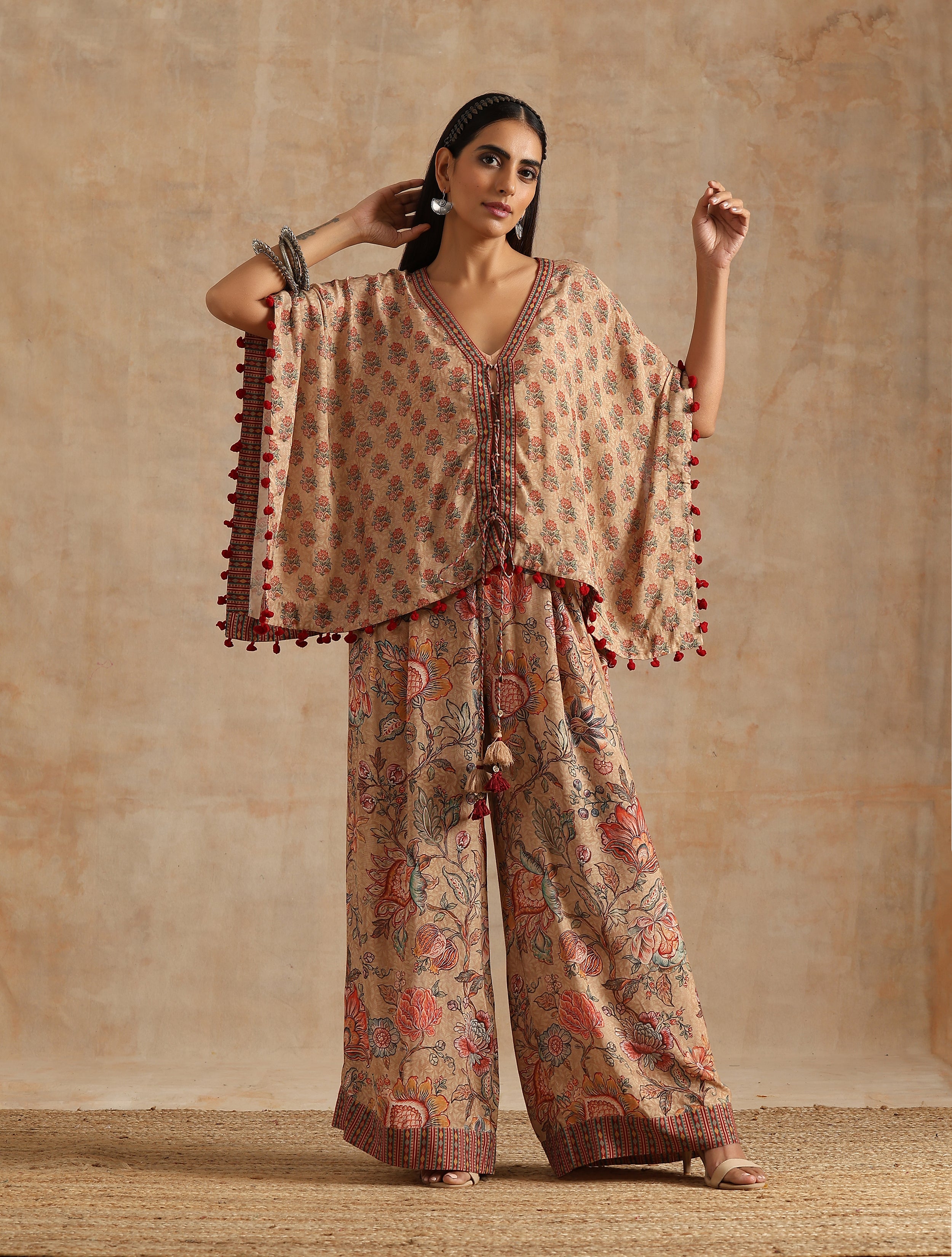 BADAMI BOOTA SHORT KAFTAN WITH JAAL PRINT PLAZZO