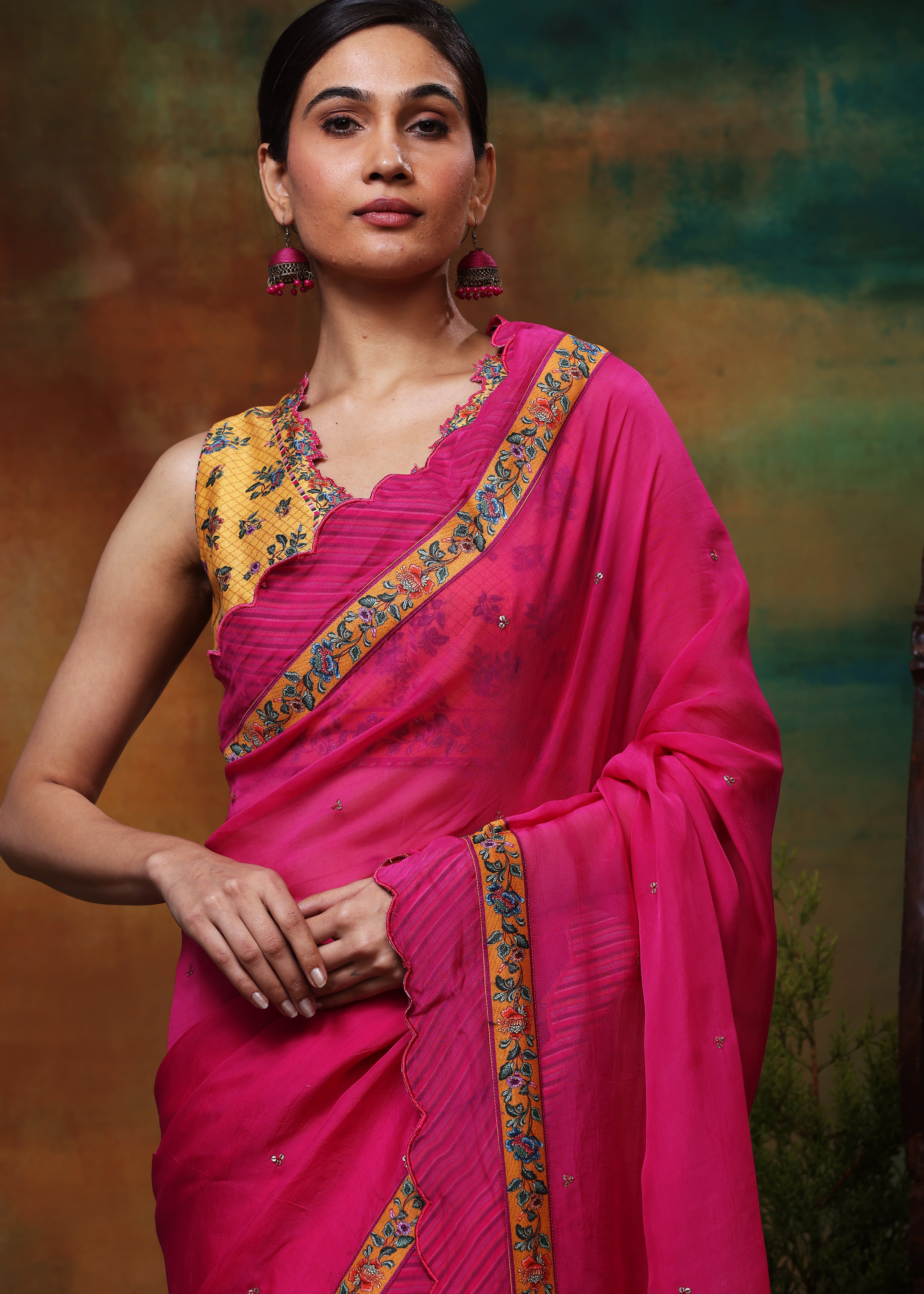 GULABI SITARA SAREE SET