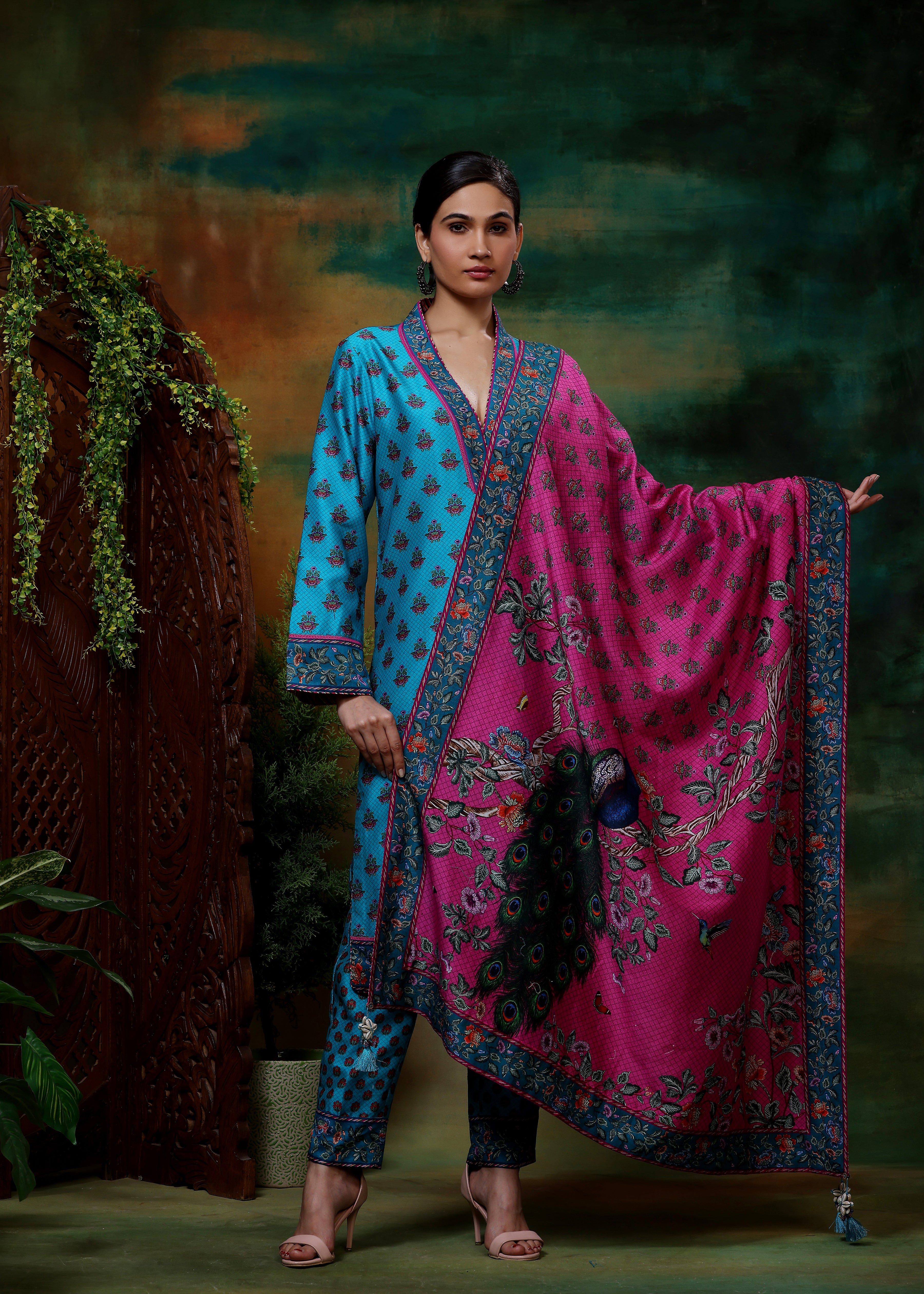 GULABI MAYUR DUPATTA