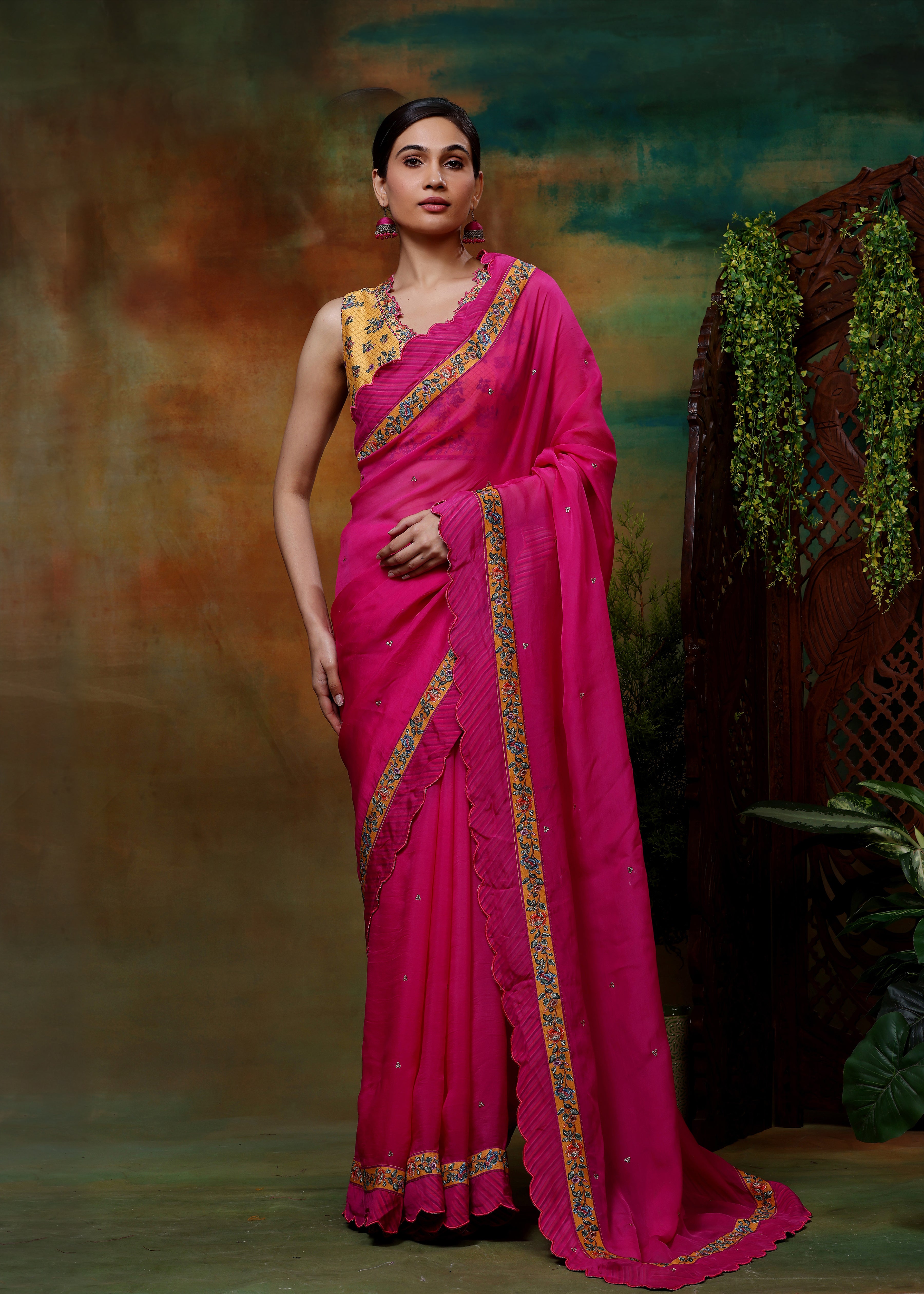 GULABI SITARA SAREE SET